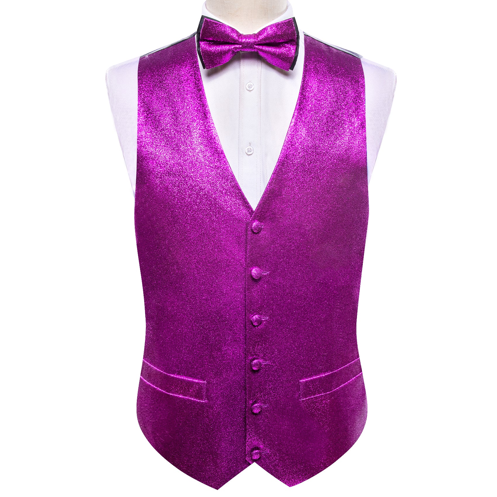 Barry.wang Men's Vest Shining Violet Purple Silk Bowtie V-Neck Waistcoat Vest Set