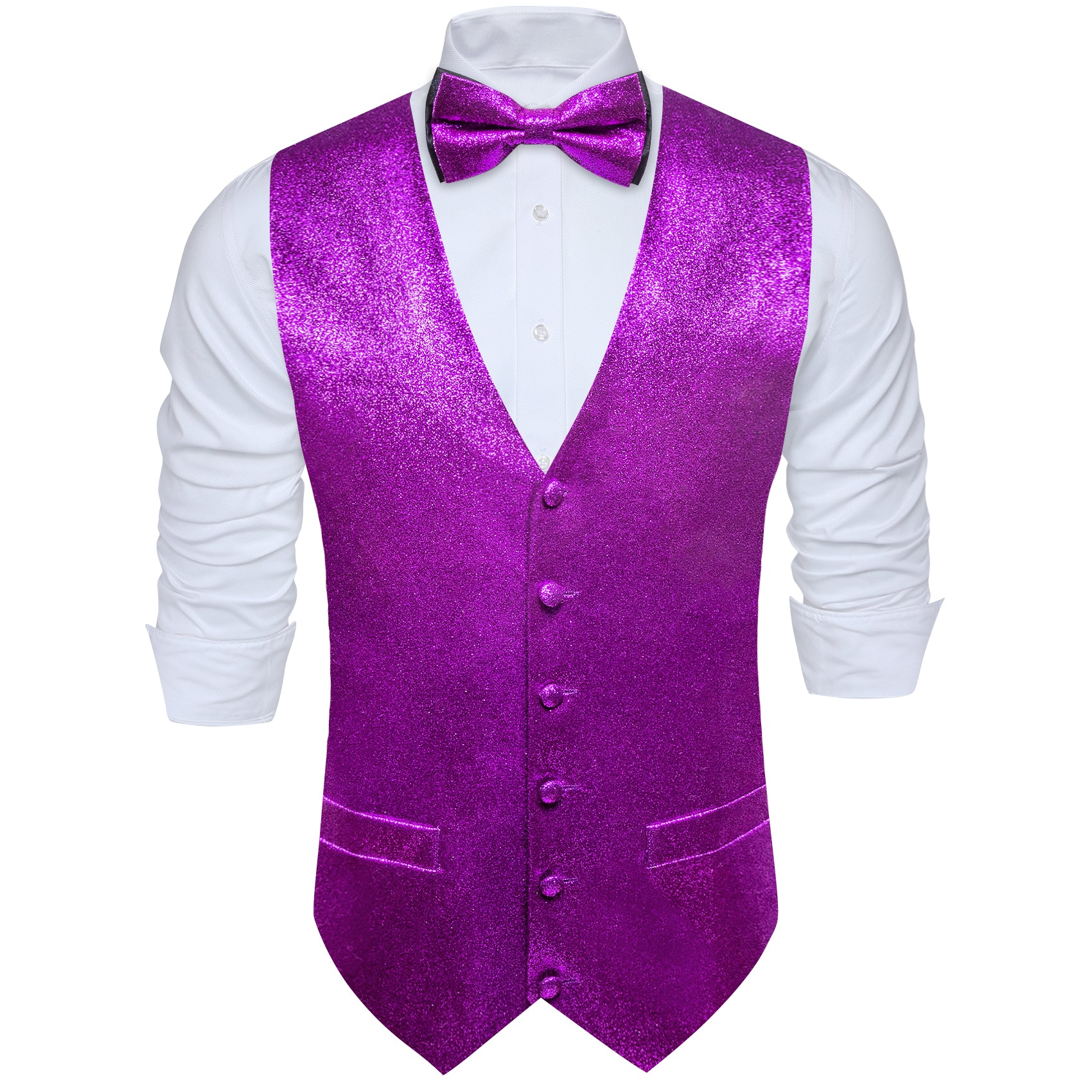 Barry.wang Men's Vest Shining Violet Purple Silk Bowtie V-Neck Waistcoat Vest Set