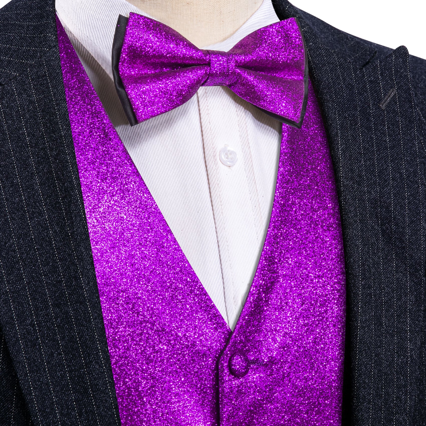 Shining Violet Purple Silk Bowtie V-Neck Waistcoat Vest