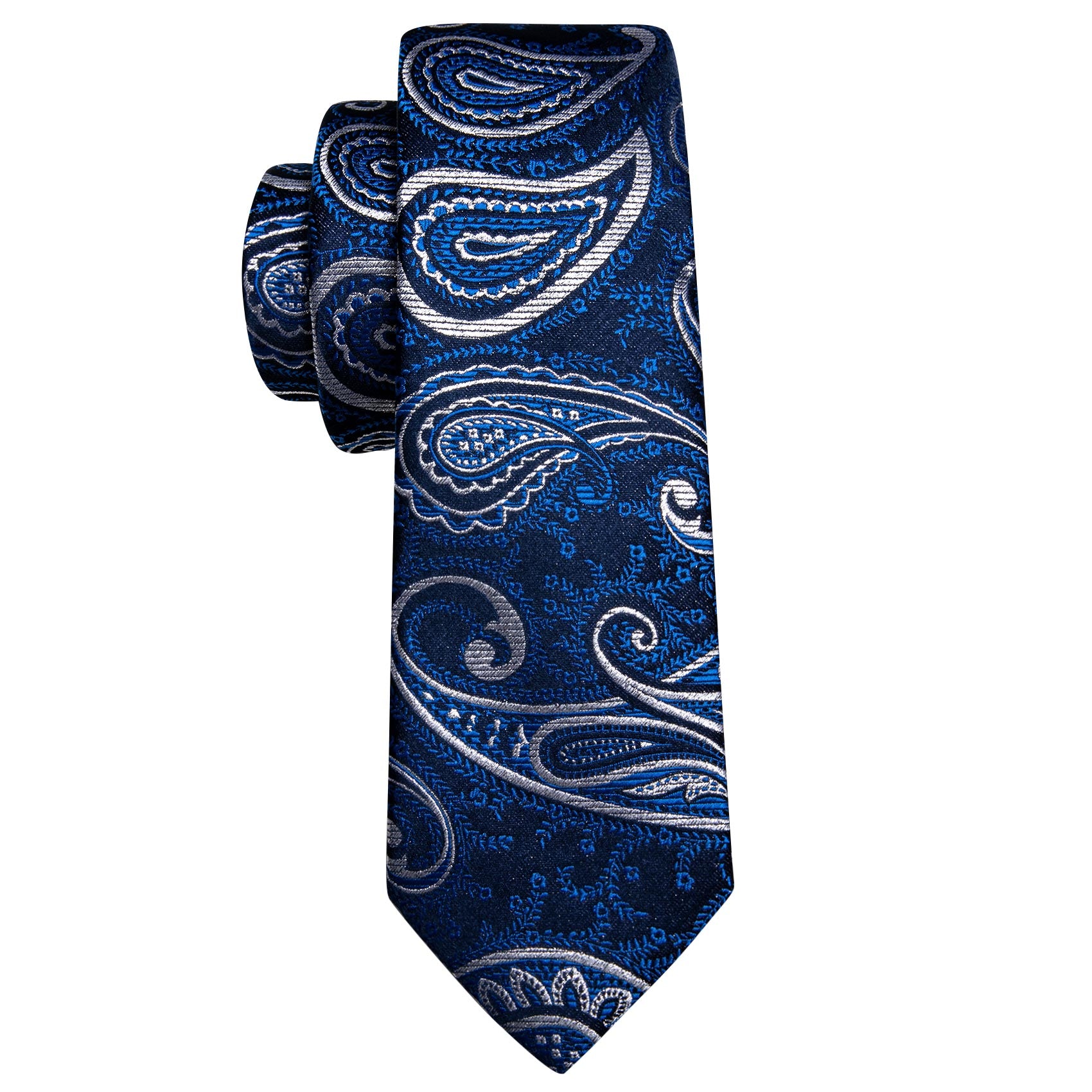 Mens Blue White Paisley Silk Vest Tie Set