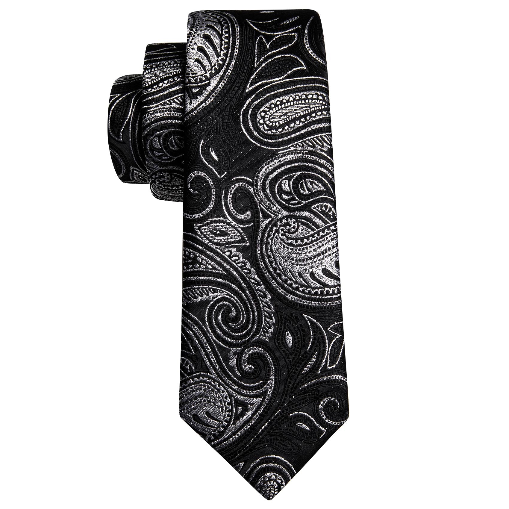 Mens Black White Paisley Silk Vest Tie Set