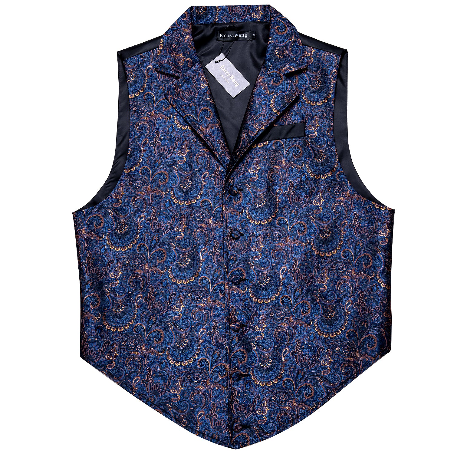 Luxury Men's Blue Golden Floral Silk Vest