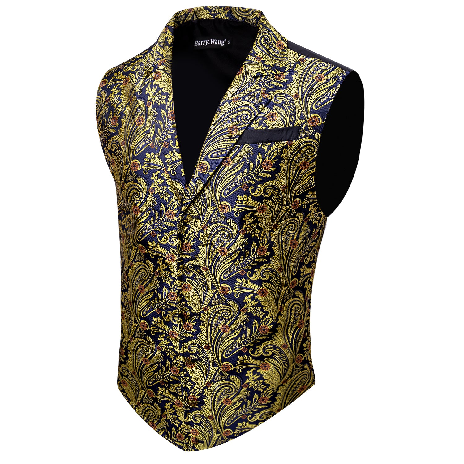 Luxury Men's Novelty Blue Gold Floral Silk Vest