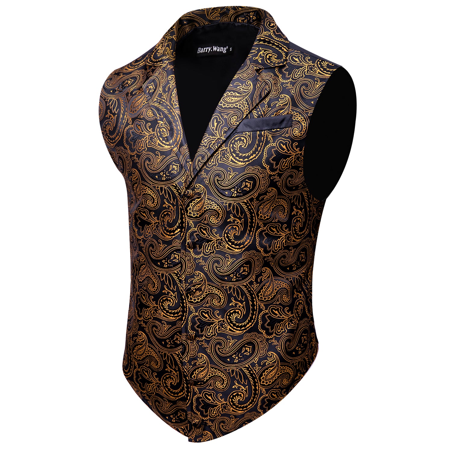 Luxury Men's Novelty Black Gold Paisley Silk Vest