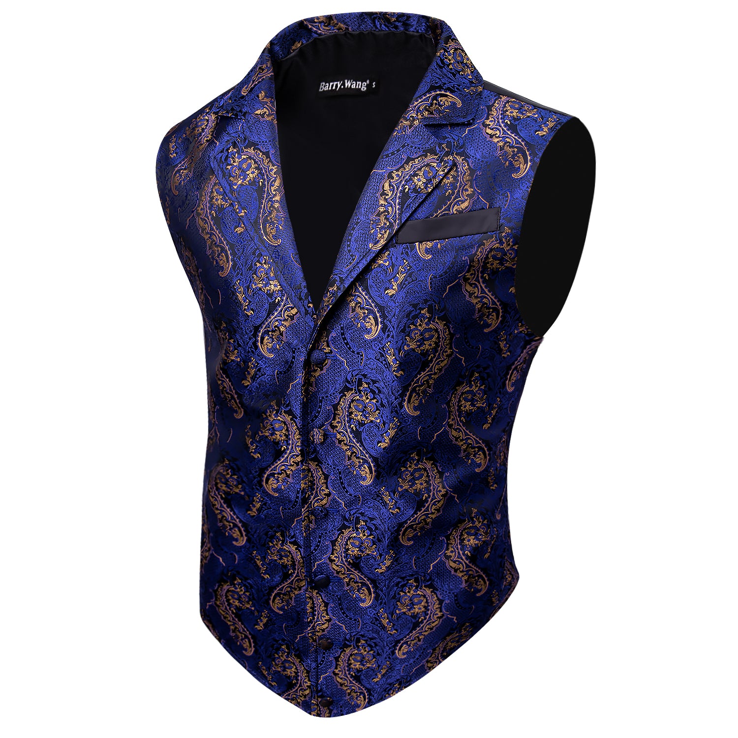 Barry.wang Vest for Mens Luxury Men's Novelty Blue Gold Silk Vest