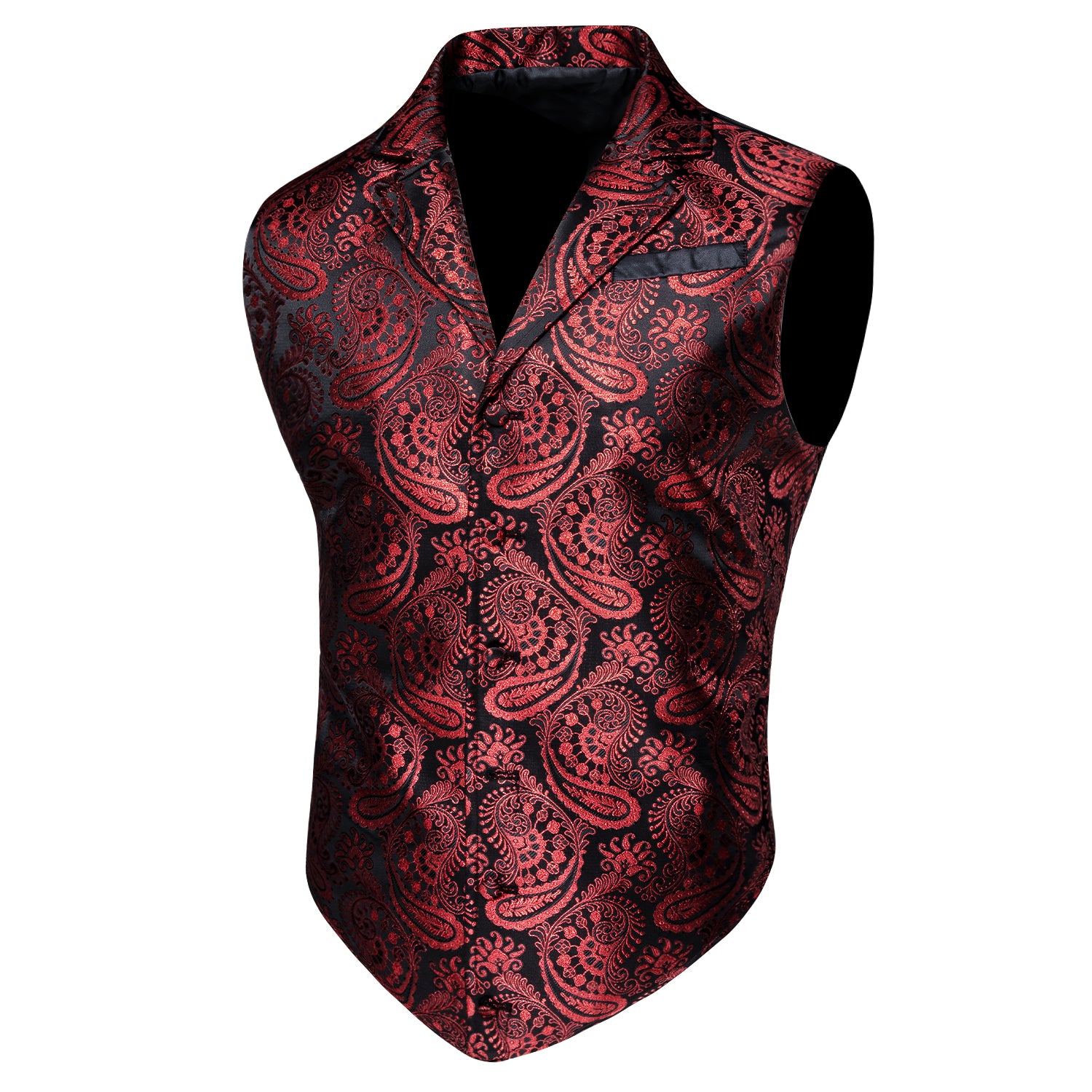 Luxury Men's Novelty Red Black Paisley Silk Vest