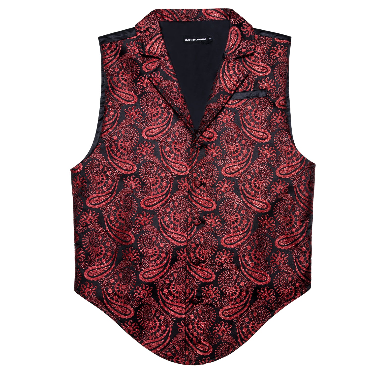 Wang Mens Paisley Victorian Vest Burgundy Tailored Collar Waist