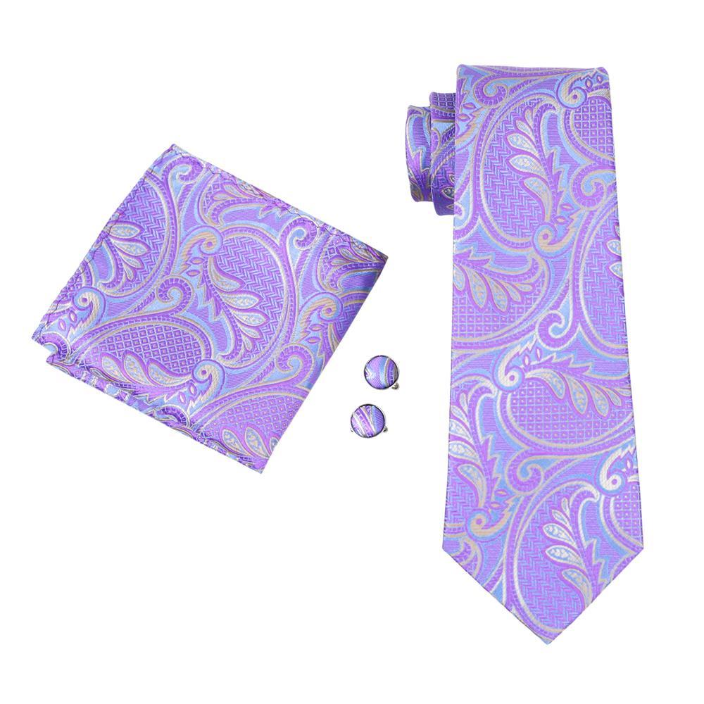 Lavender Purple Paisley Silk Men's Tie Pocket Square Cufflinks Set - barry-wang