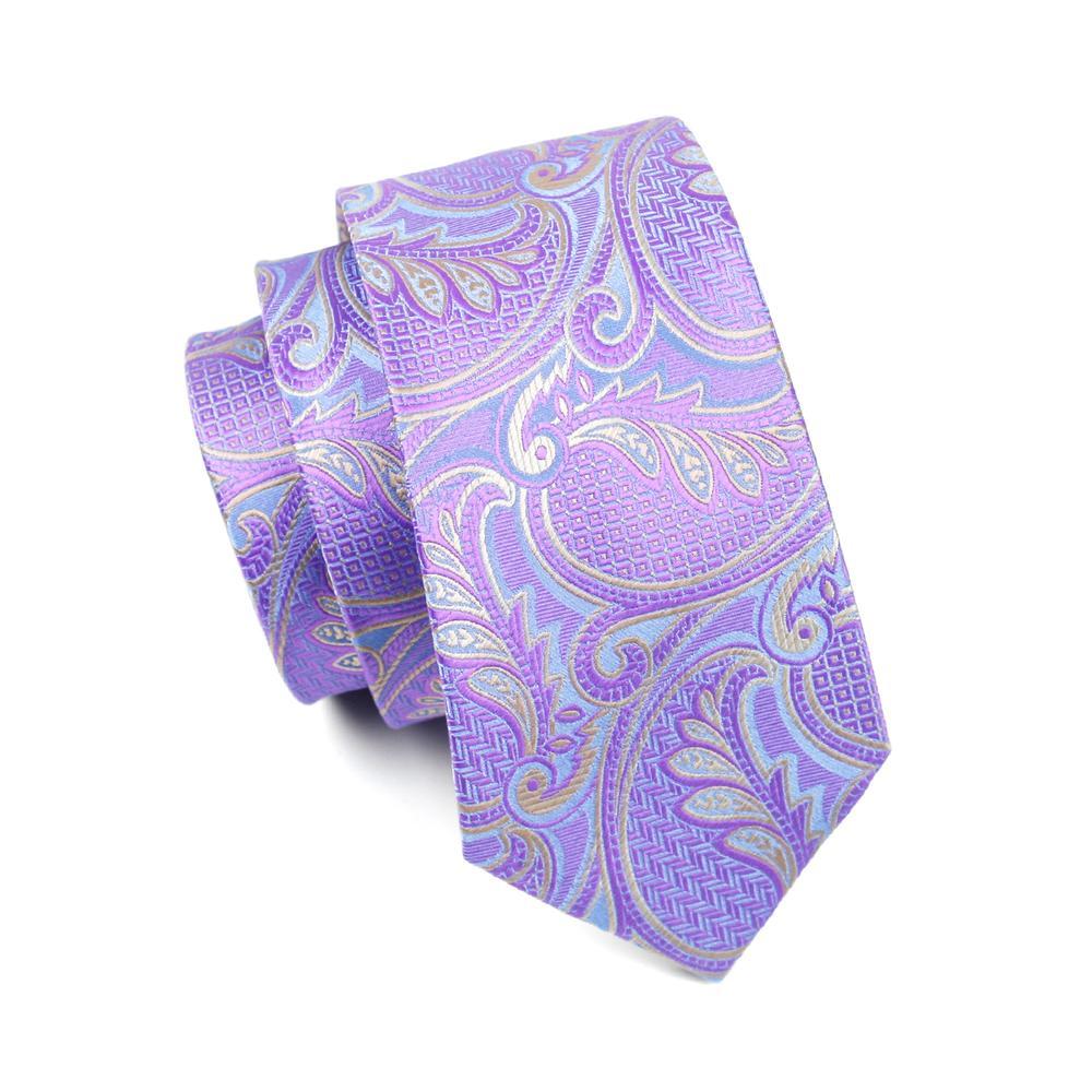 Lavender Purple Paisley Silk Men's Tie Pocket Square Cufflinks Set - barry-wang