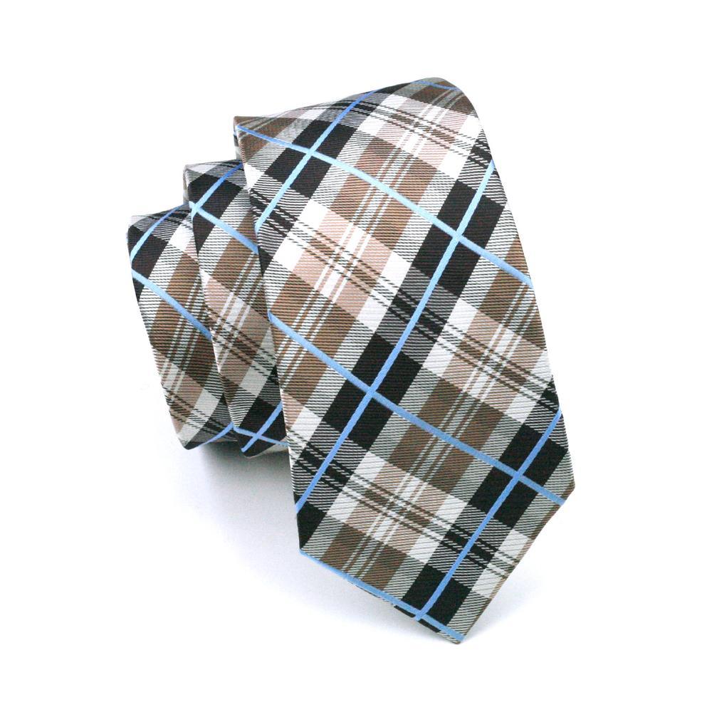 Brown Black White Plaid Silk Men's Tie Pocket Square Cufflinks Set - barry-wang