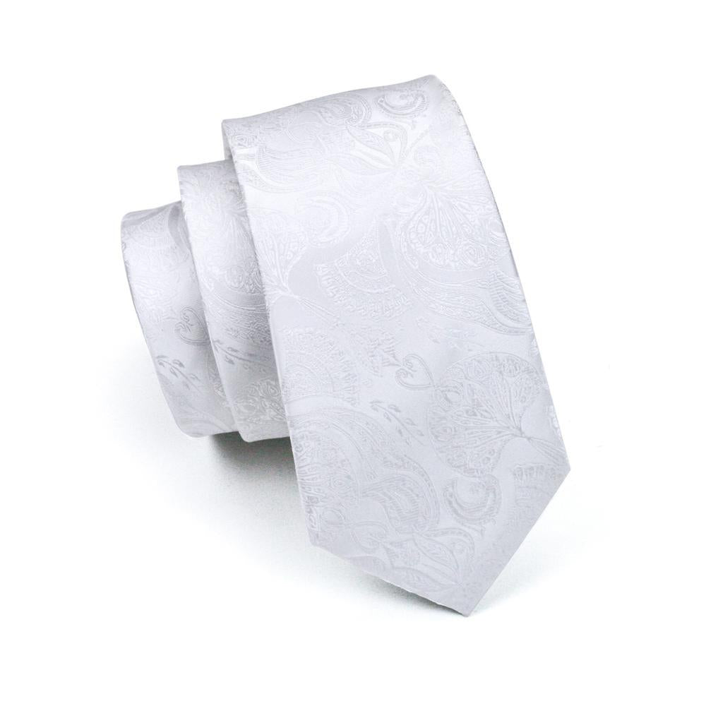 Pure White Paisley Silk Men's Tie Pocket Square Cufflinks Set - barry-wang