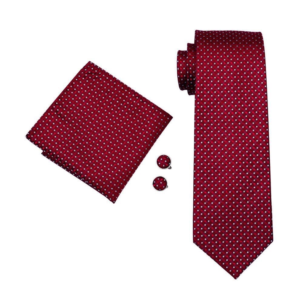 Red White Polka Dot Men's Tie Pocket Square Cufflinks Set - barry-wang
