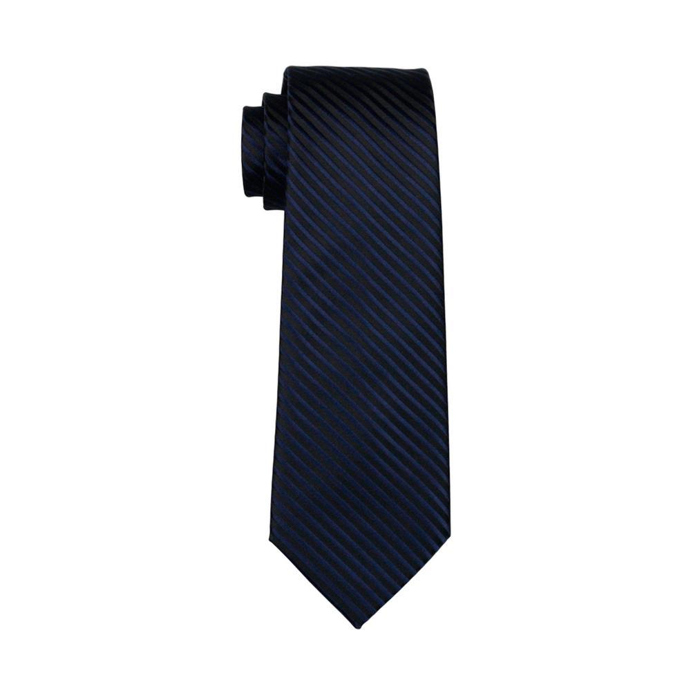 Black Blue Striped Silk Tie Pocket Square Cufflinks Set