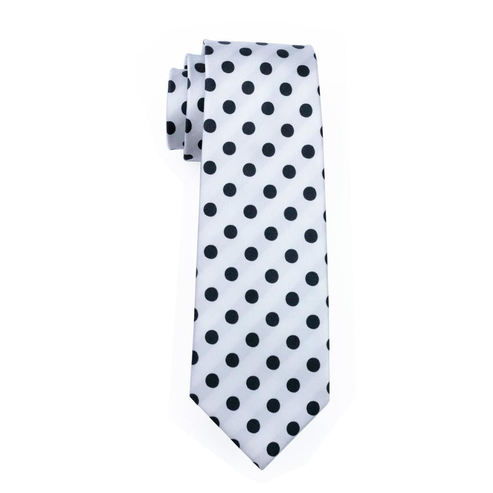 Black White Polka Dot Men's Tie Pocket Square Cufflinks Set - barry-wang