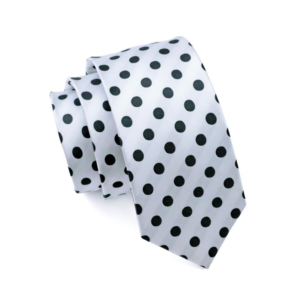 Black White Polka Dot Men's Tie Pocket Square Cufflinks Set - barry-wang