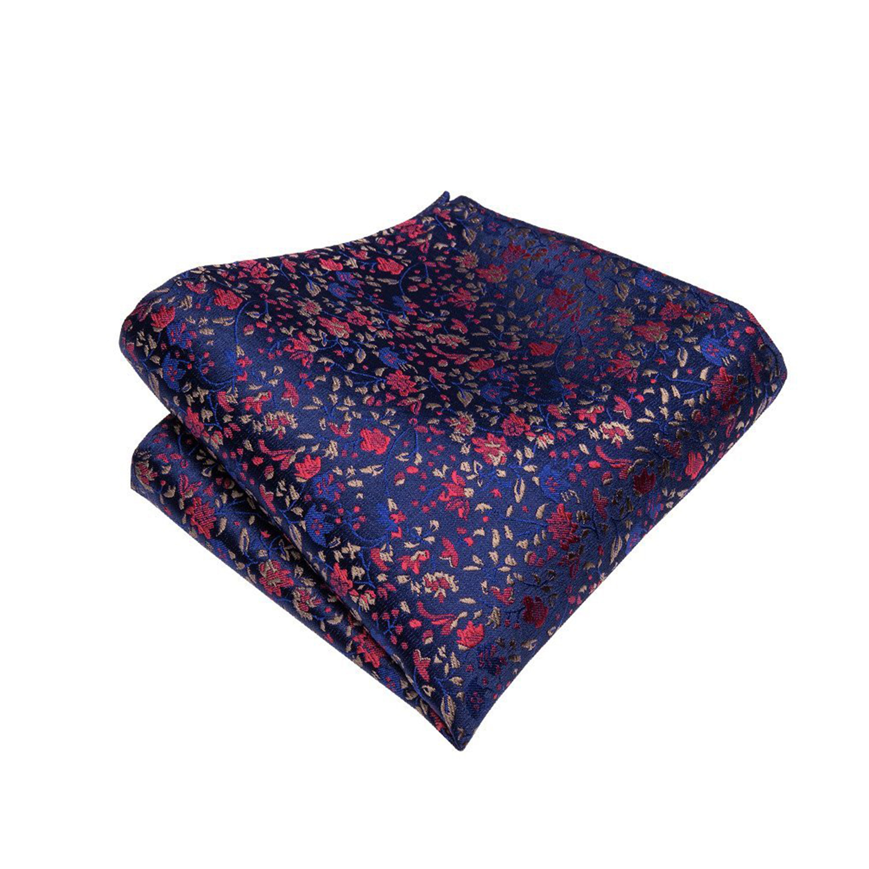 Blue Red Floral Silk Pocket Square