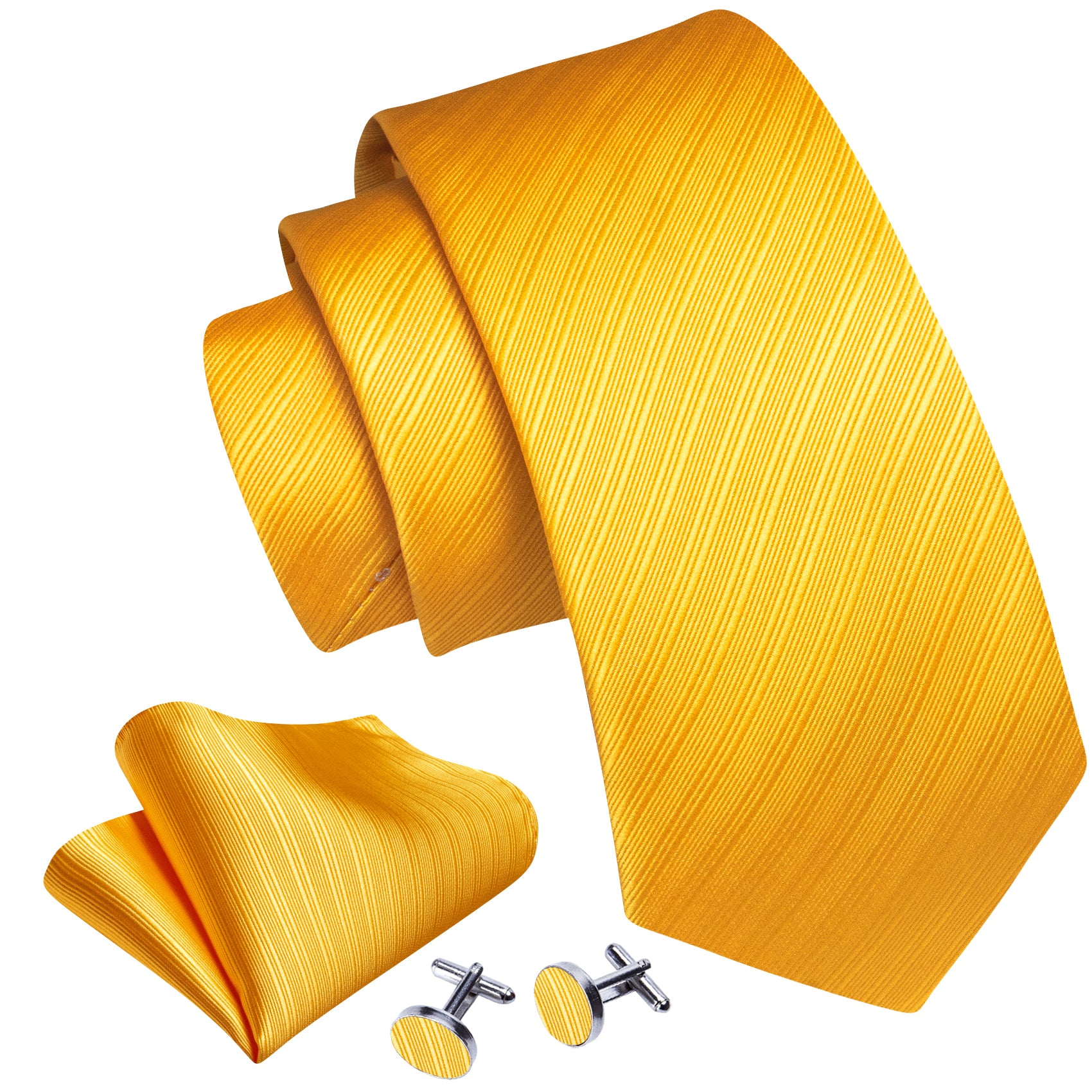 Barry.Wang Yellow Tie Striped Silk Tie Hanky Cufflinks Set Hot Selling