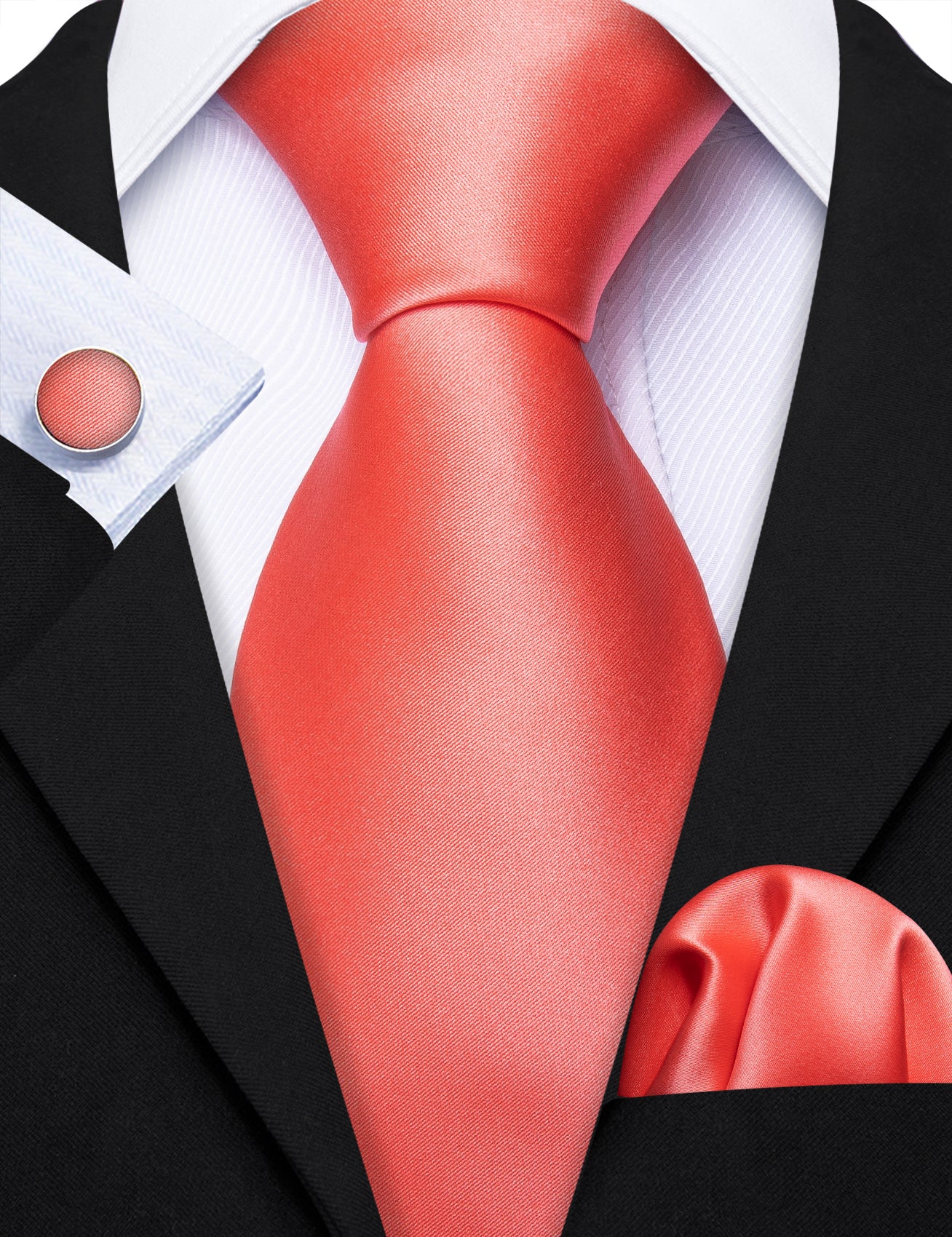 black suit orange tie