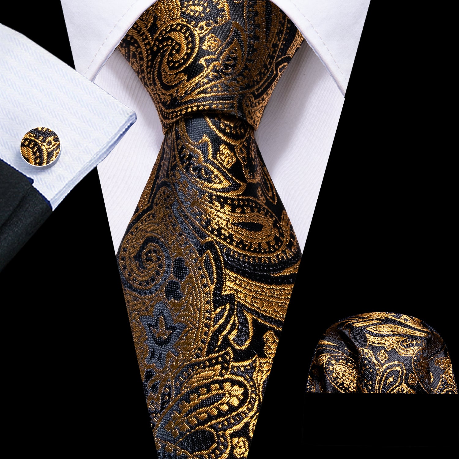 black gold paisley necktie