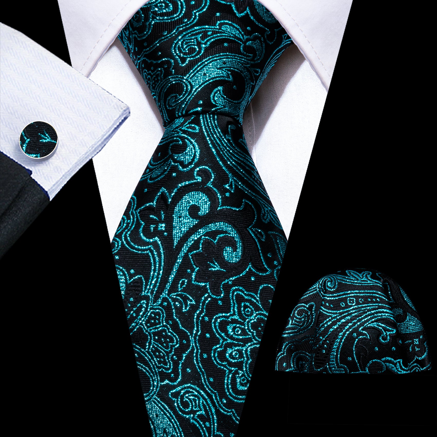 Black Tie Teal Green Men's necktie for Business men 
