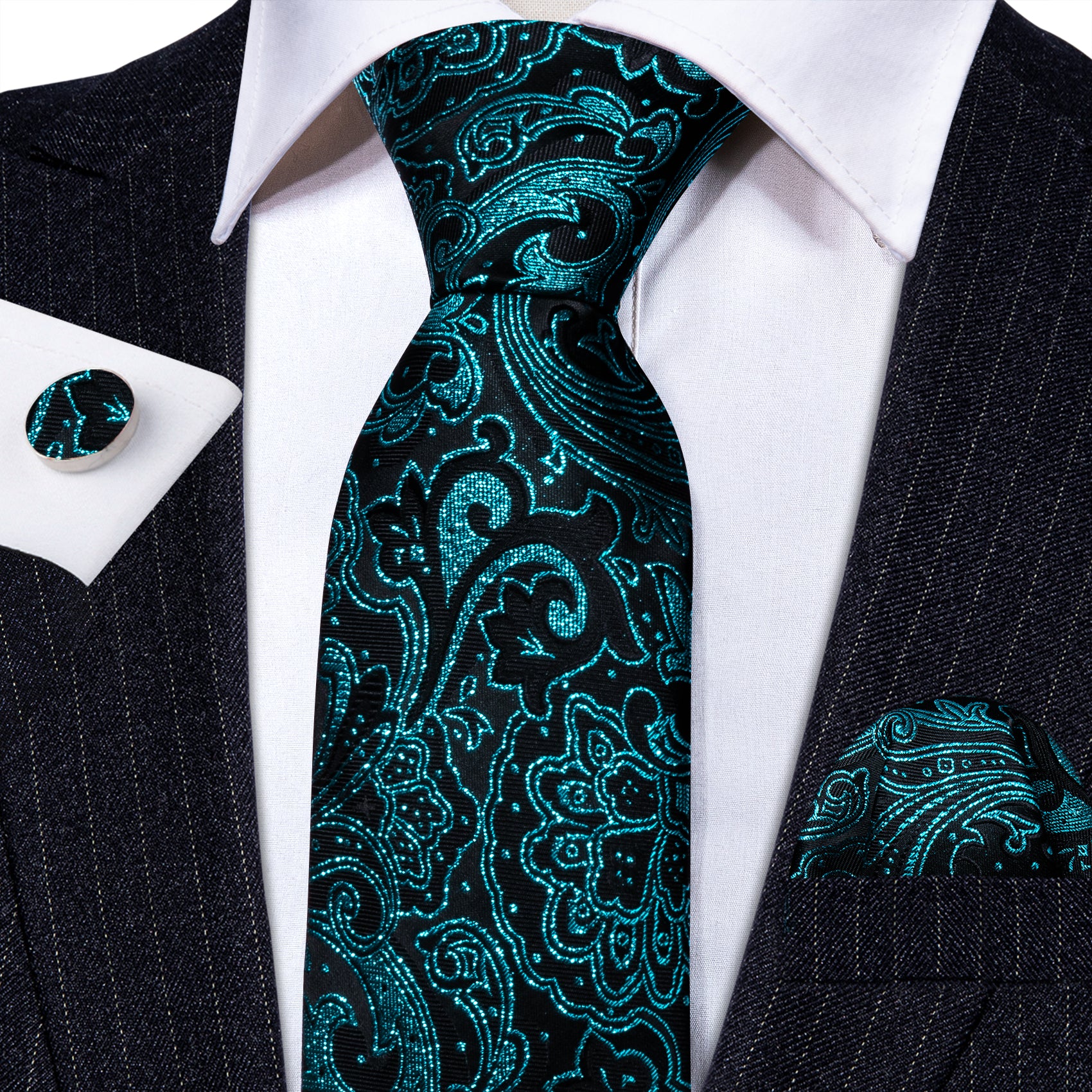 Black Tie Teal Green Men's necktie for Business men 