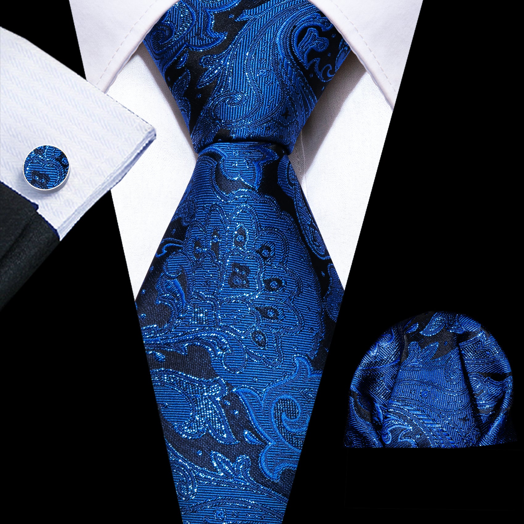 Black suit navy blue necktie Sky Blue Floral Jacquard  men's tie 