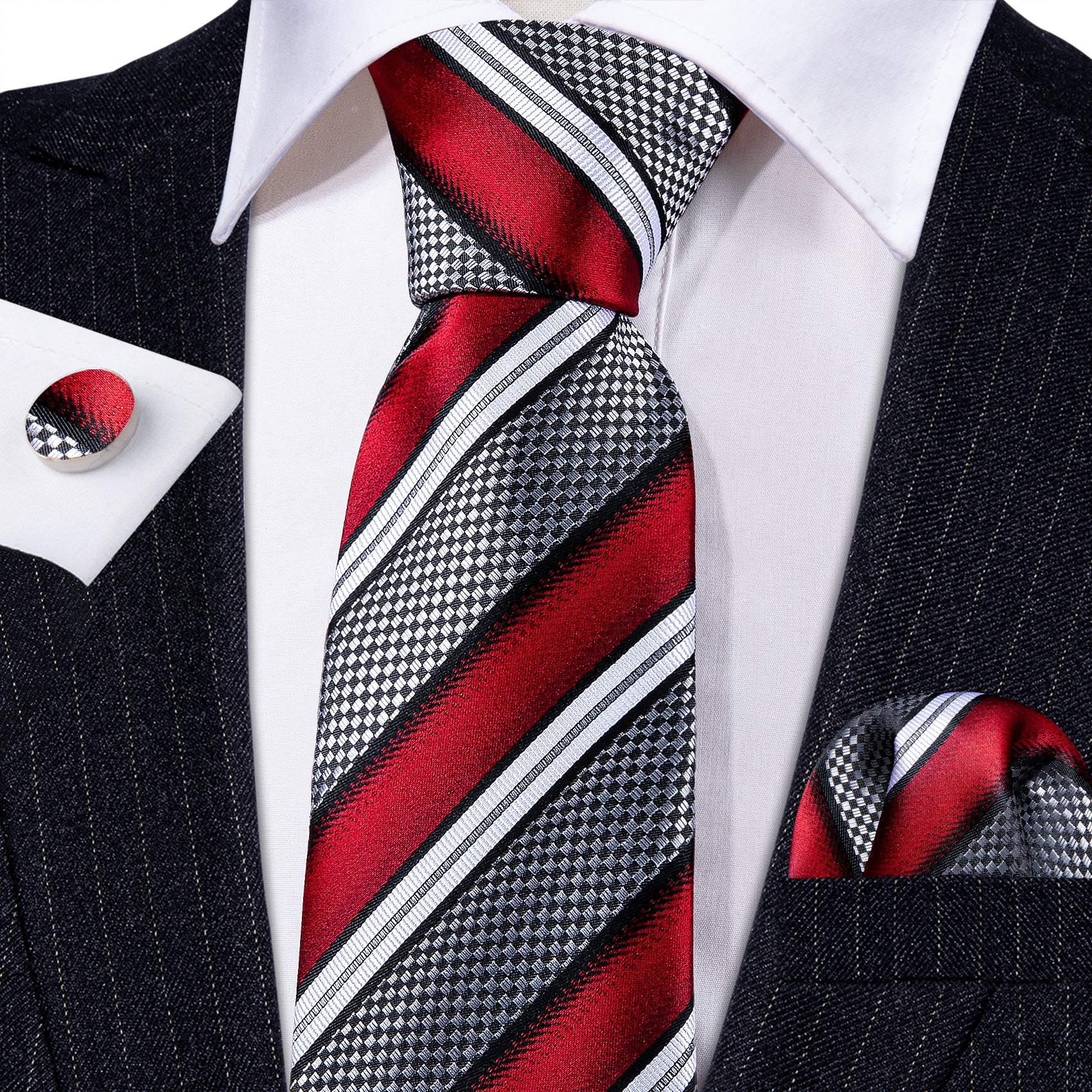 red patterned tie