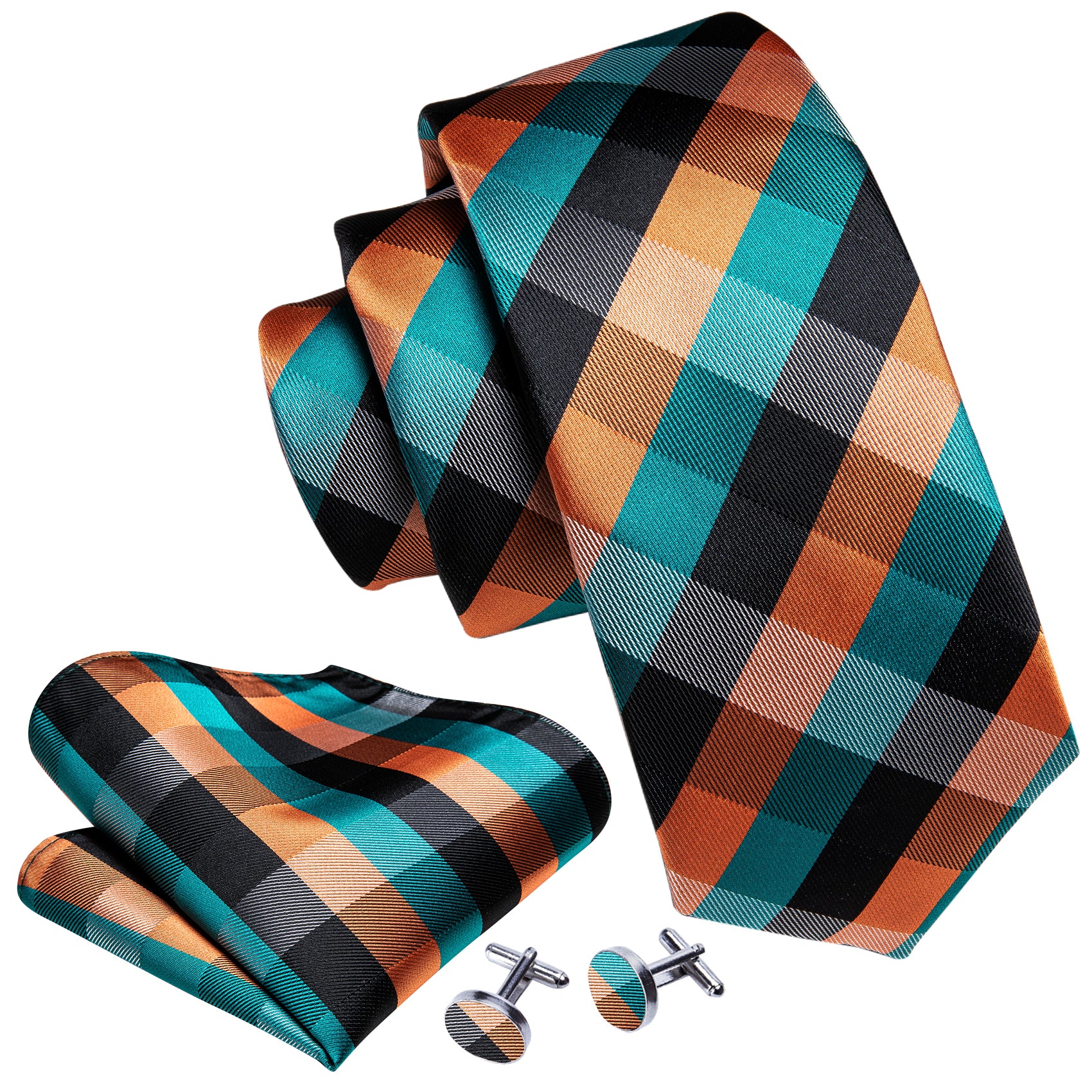 burnt orange necktie pocket  square cufflinks 