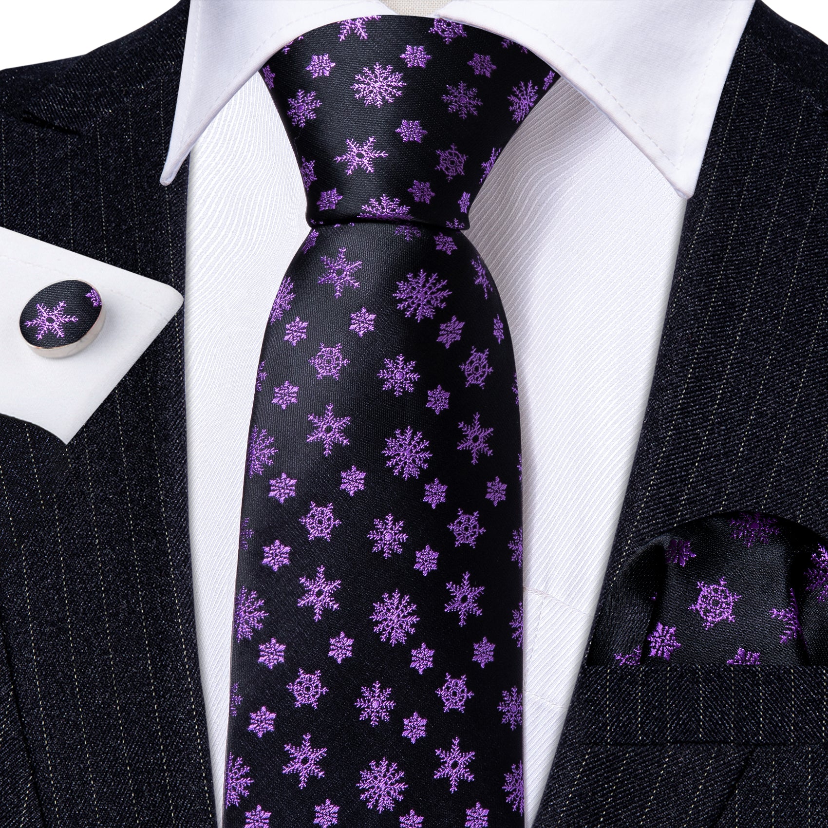 black purple novelty mens ties and pocket squares