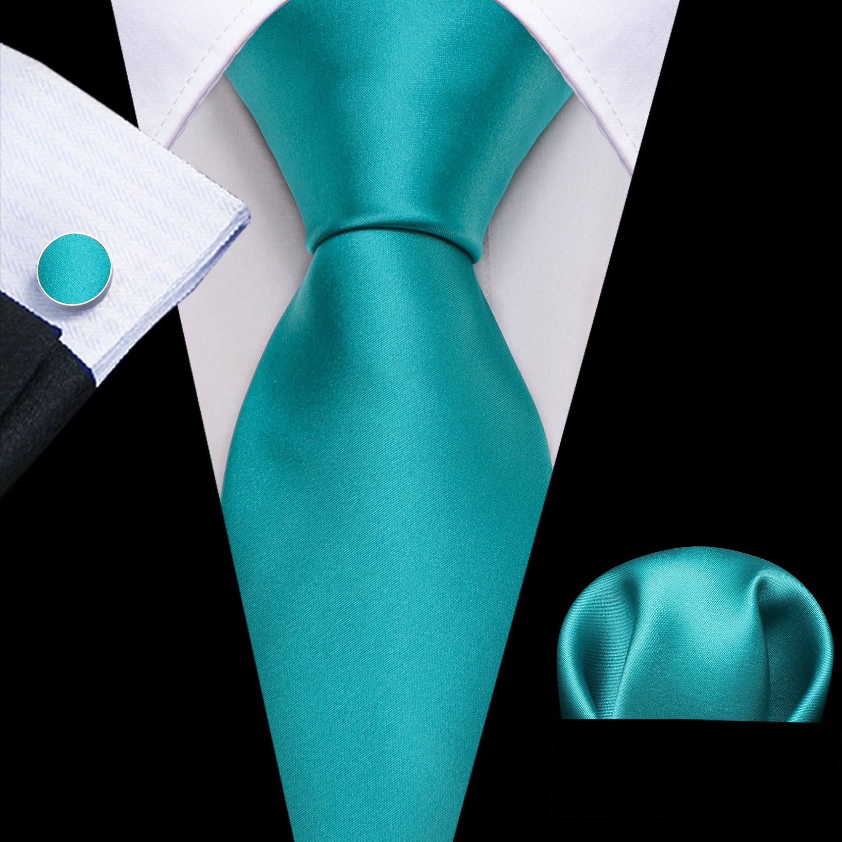 Blue Green necktie with black suit blazer and white dress shirt  sky blue tie