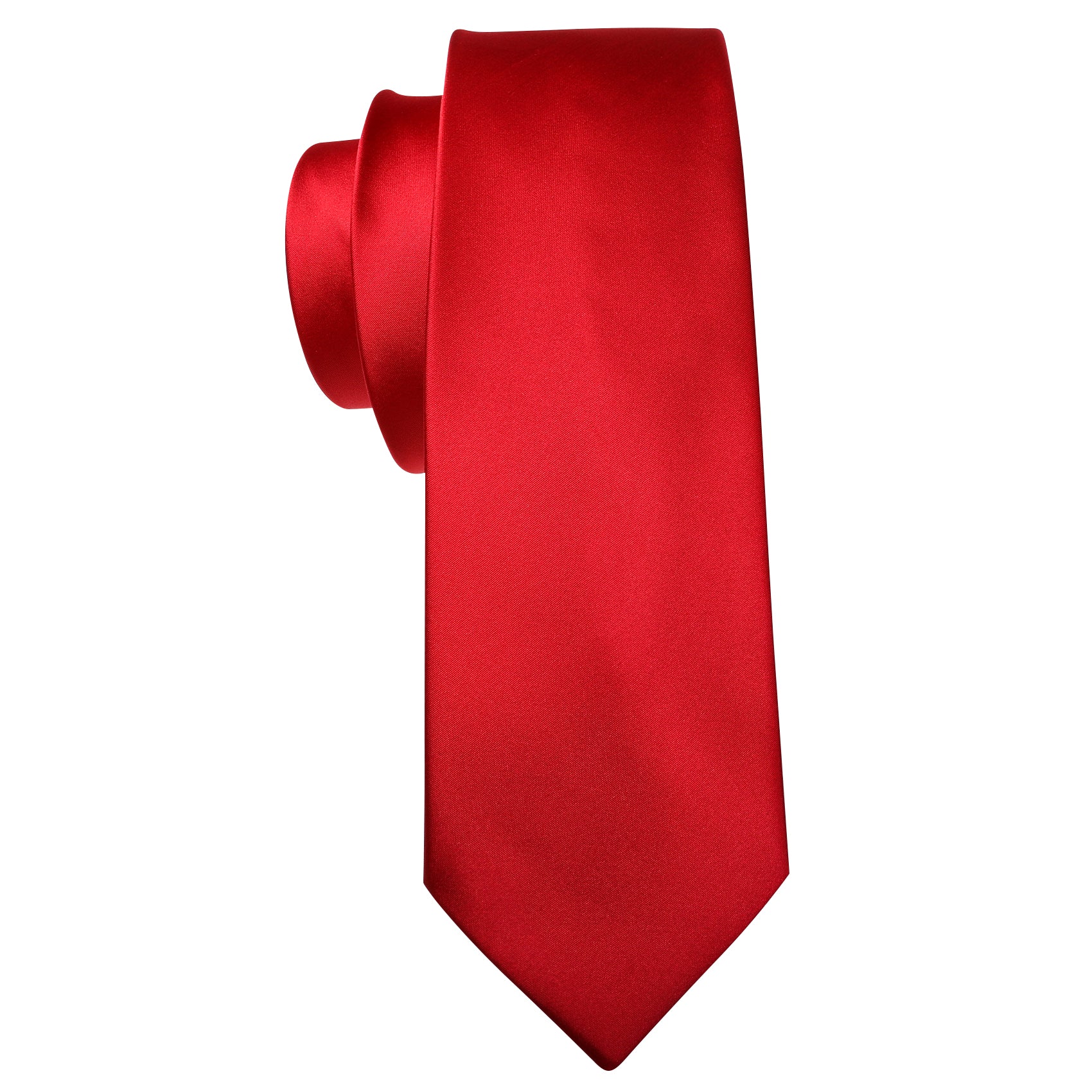 Red Solid Silk Tie Handkerchief Cufflinks Set For Men