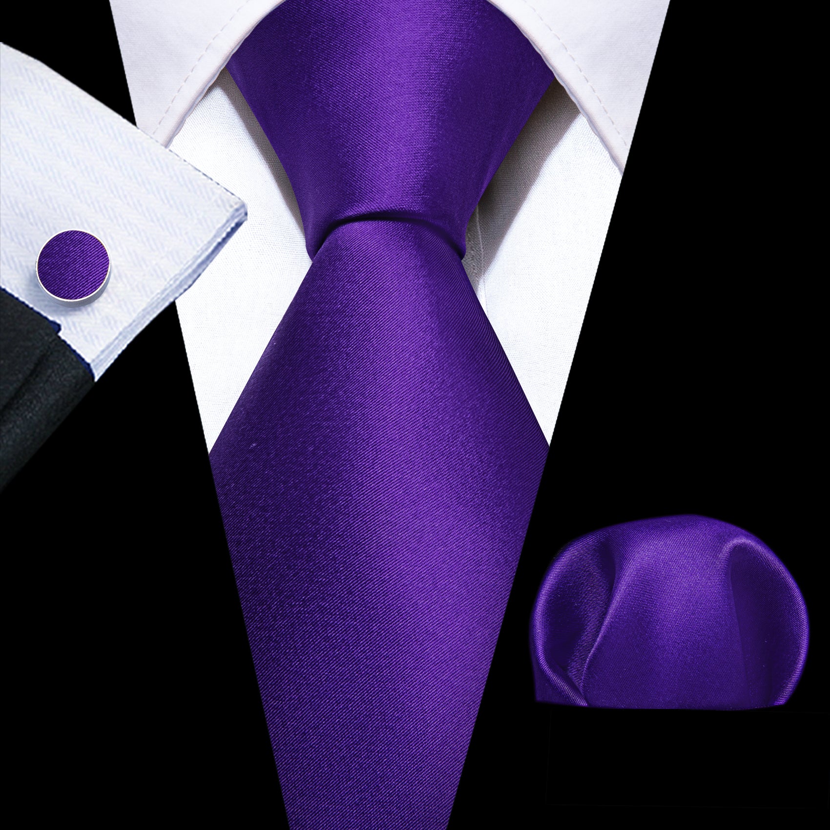 Violet Solid Silk Tie Handkerchief Cufflinks Set