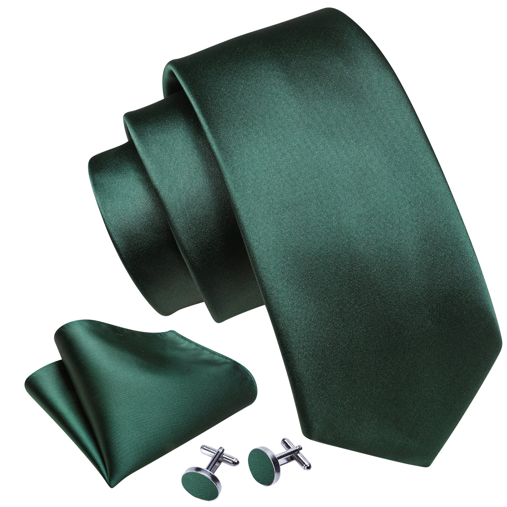 Emerald Green Solid Silk Mens Tie Handkerchief Cufflinks Set