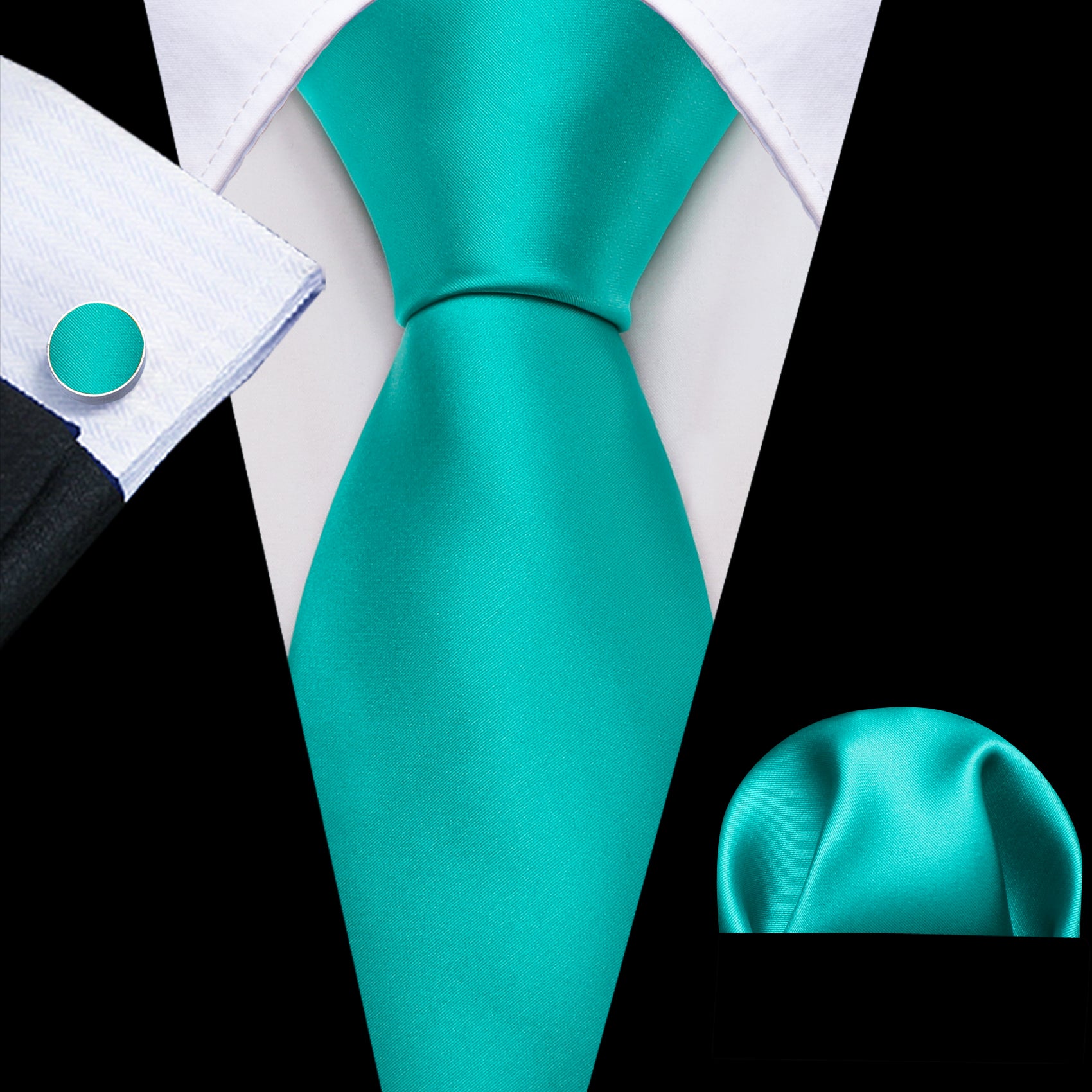 Pale Green Solid Silk Tie Handkerchief Cufflinks Set