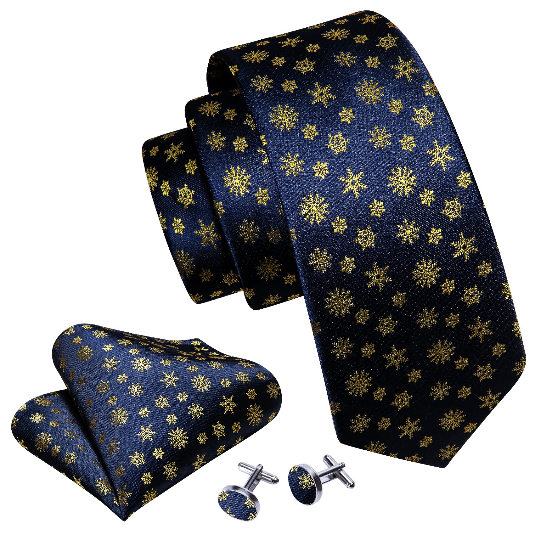 Blue Chrismas Element Silk Tie Handkerchief Cufflinks Set