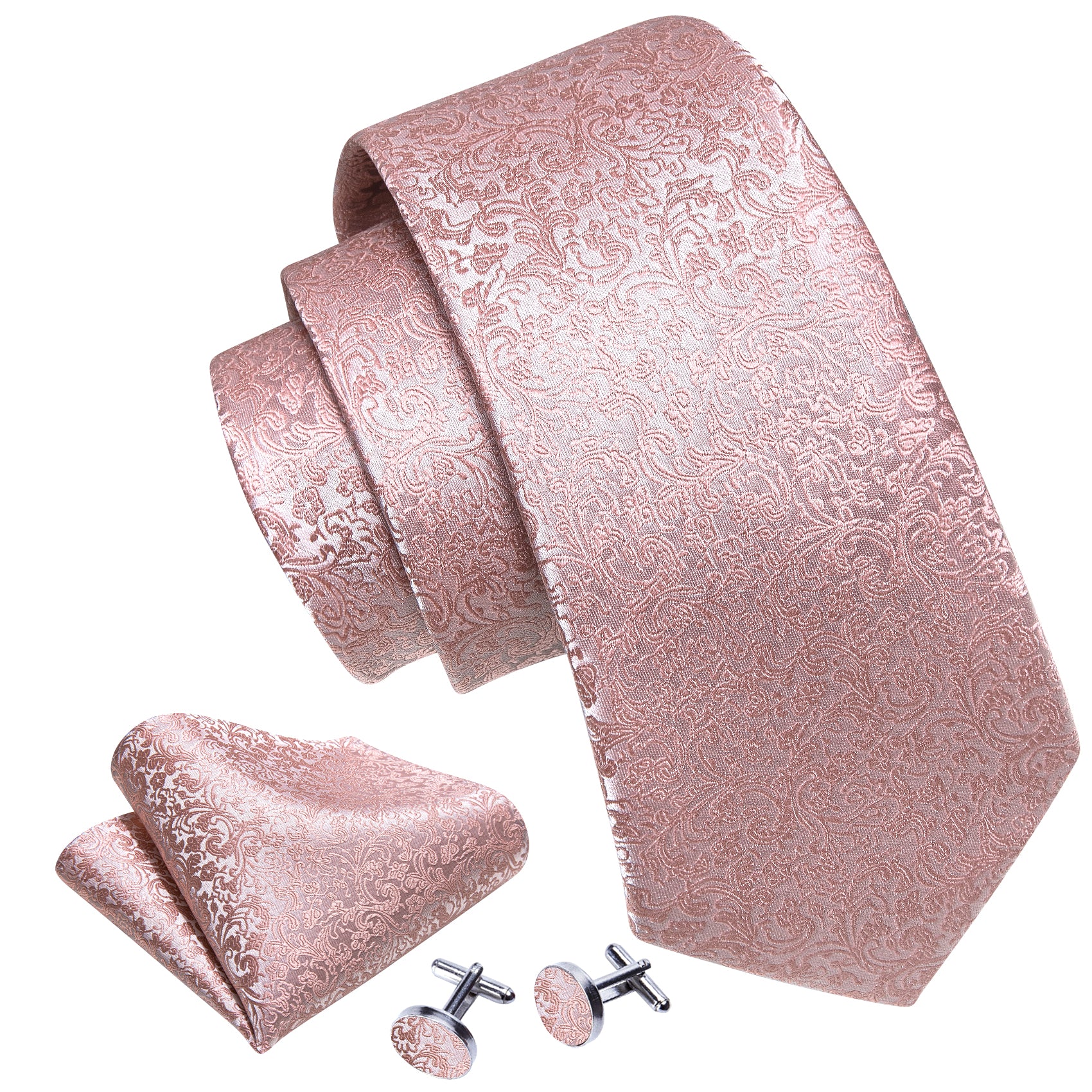 Pink Paisley Tie Handkerchief Cufflinks Set