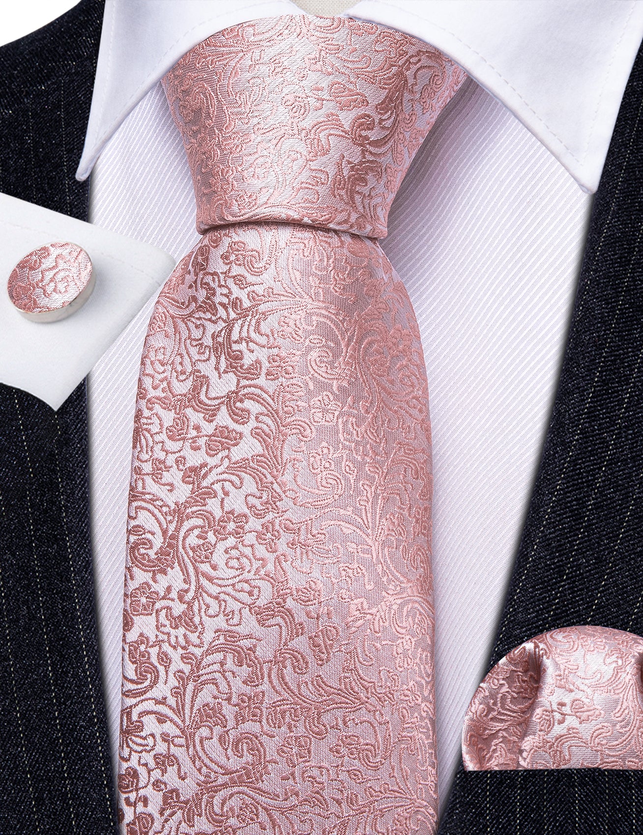 Pink Paisley Tie Handkerchief Cufflinks Set