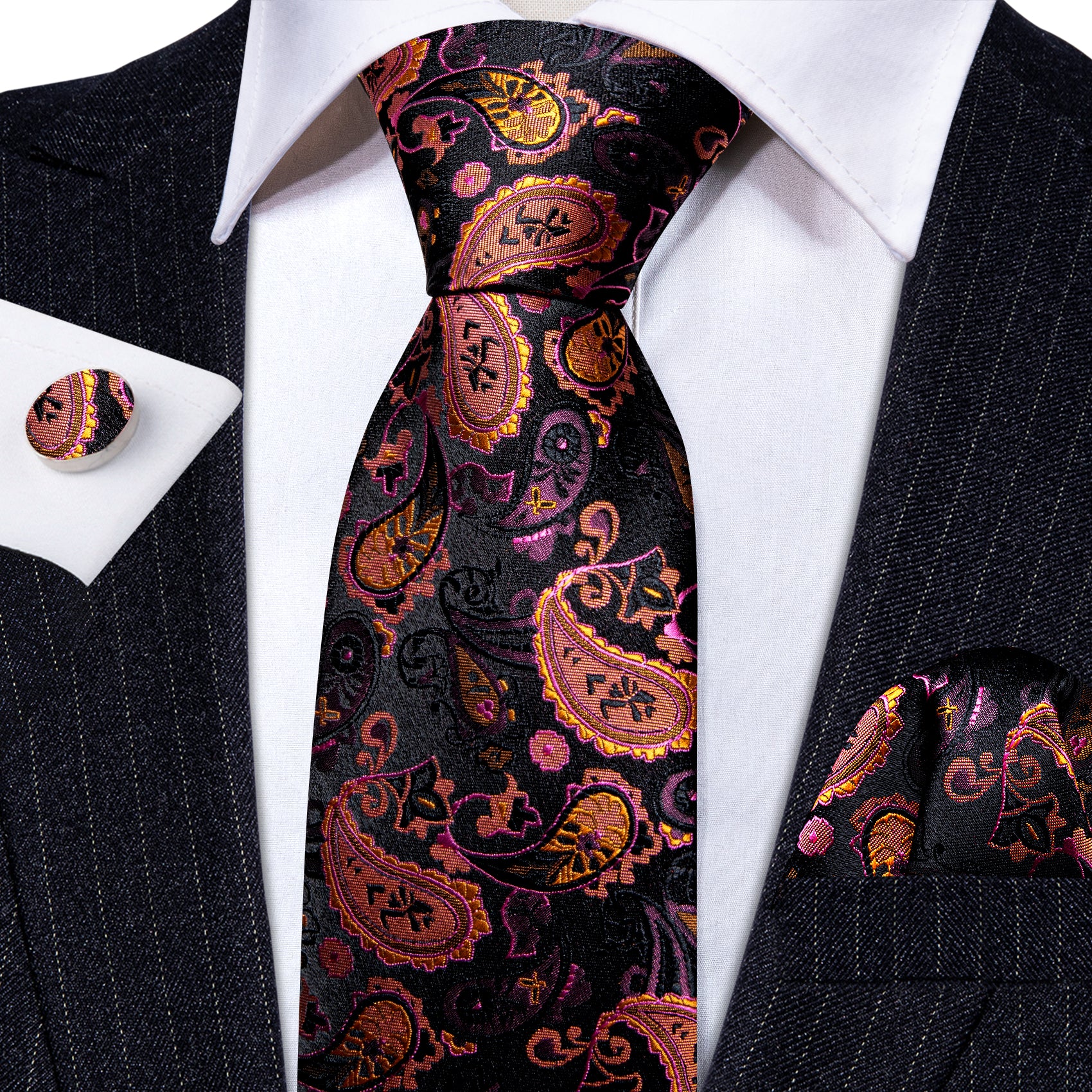 Black orange paisley Jacquard necktie for men 