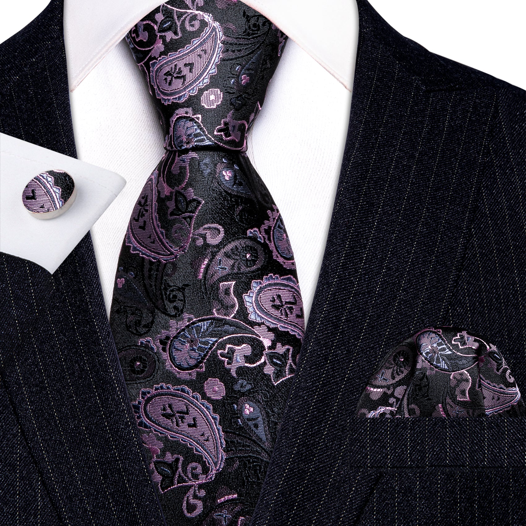 mens black ties pink jacqard paisley necktie 