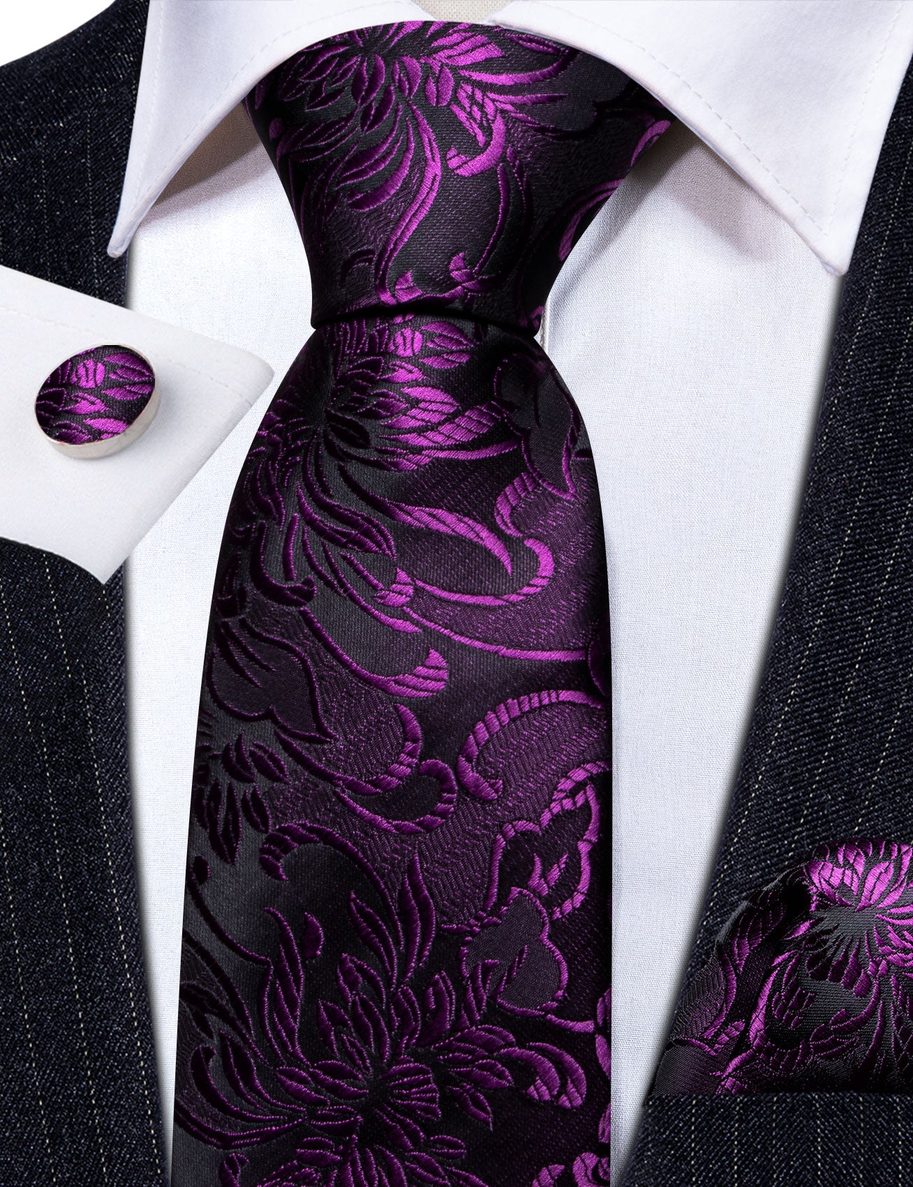 mens light blue tie purple jacquard floral  tie  