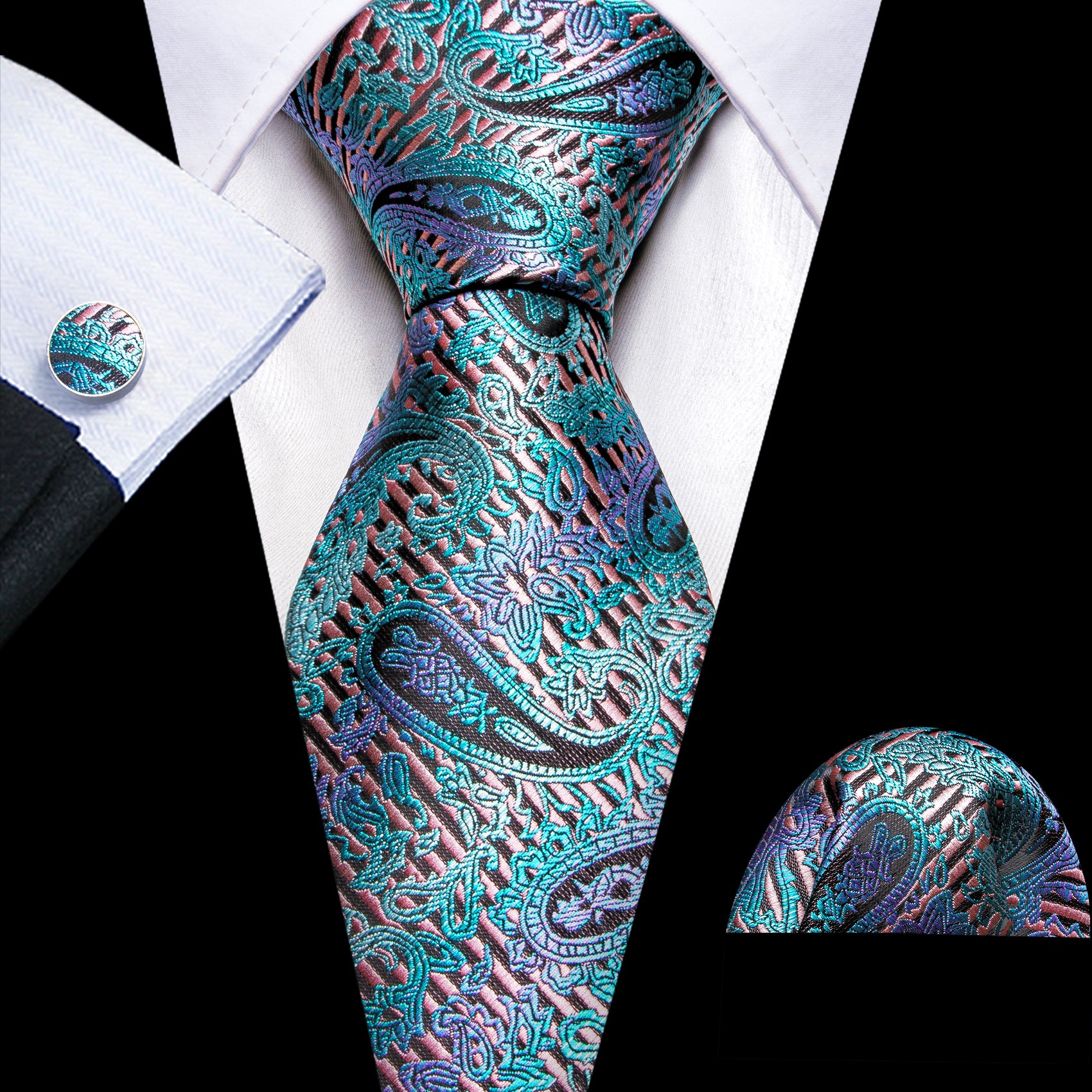 Blue green tie paisley necktie 