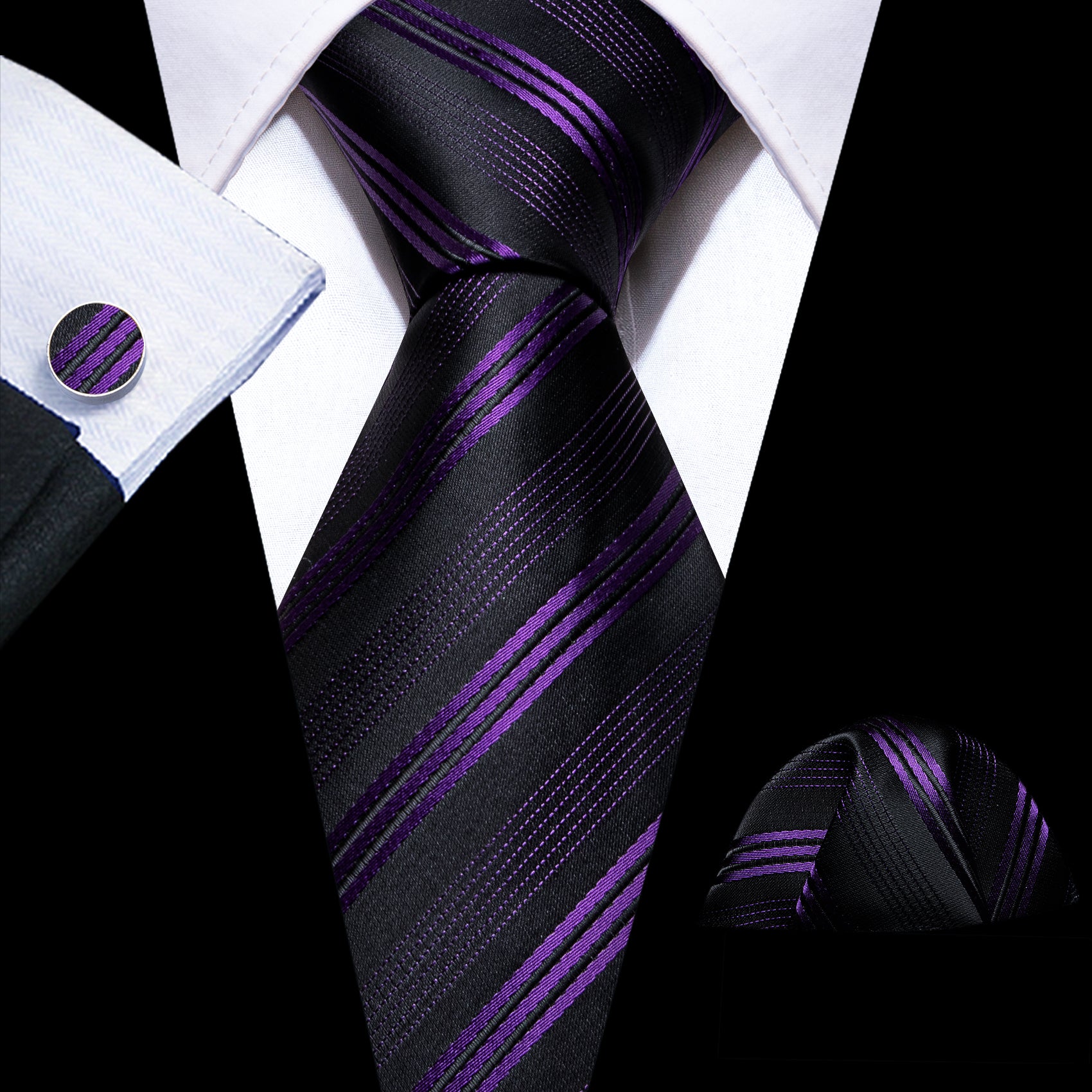 Black Tie Purple Striped Silk Men's Tie