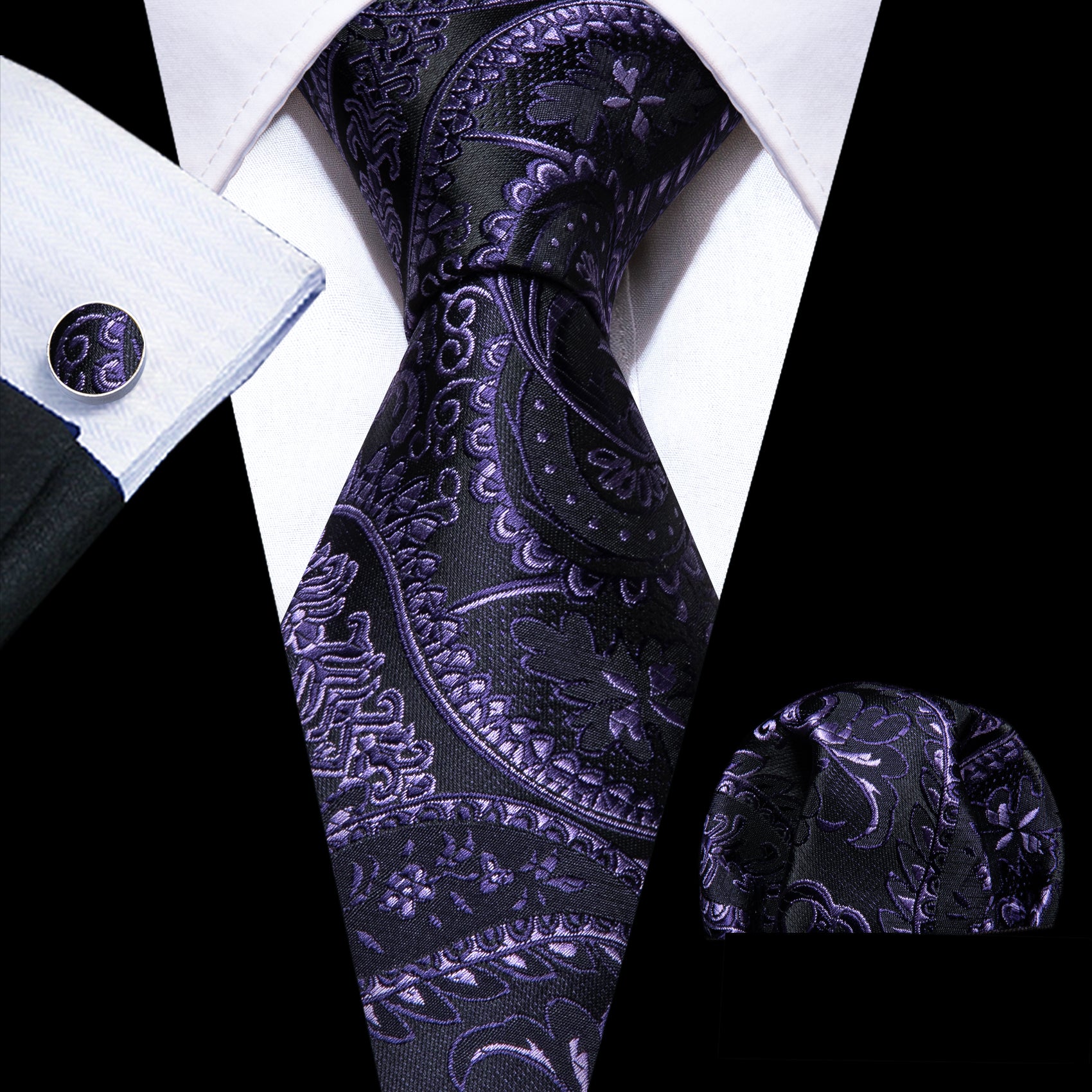 black tie for men with purple paisley pattern 