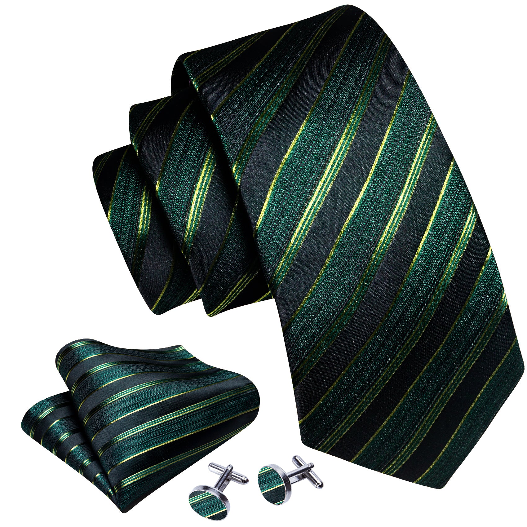 Barry Wang Light Green Necktie Black Striped Silk Tie Set for Wedding 