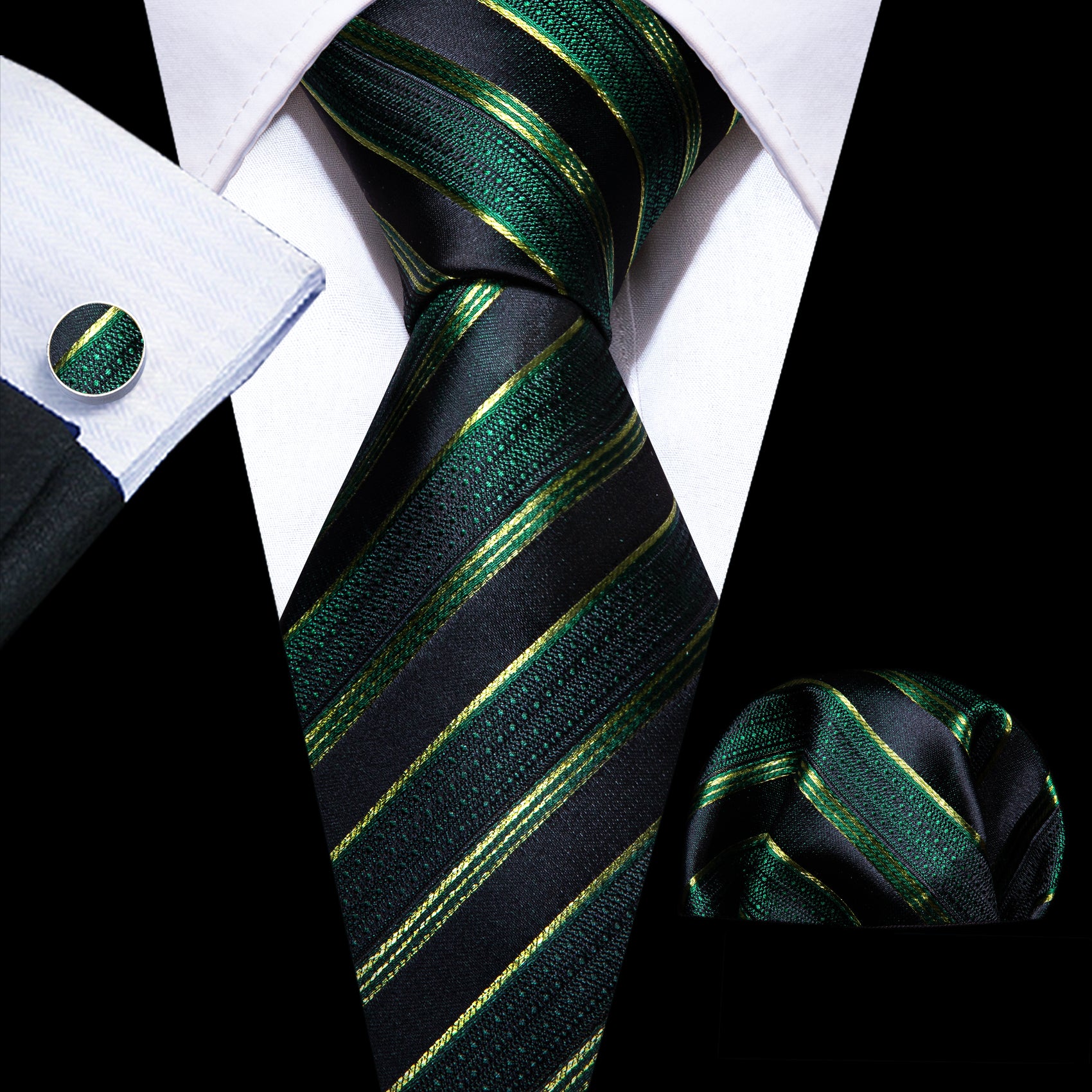 Green Black Striped Silk Tie