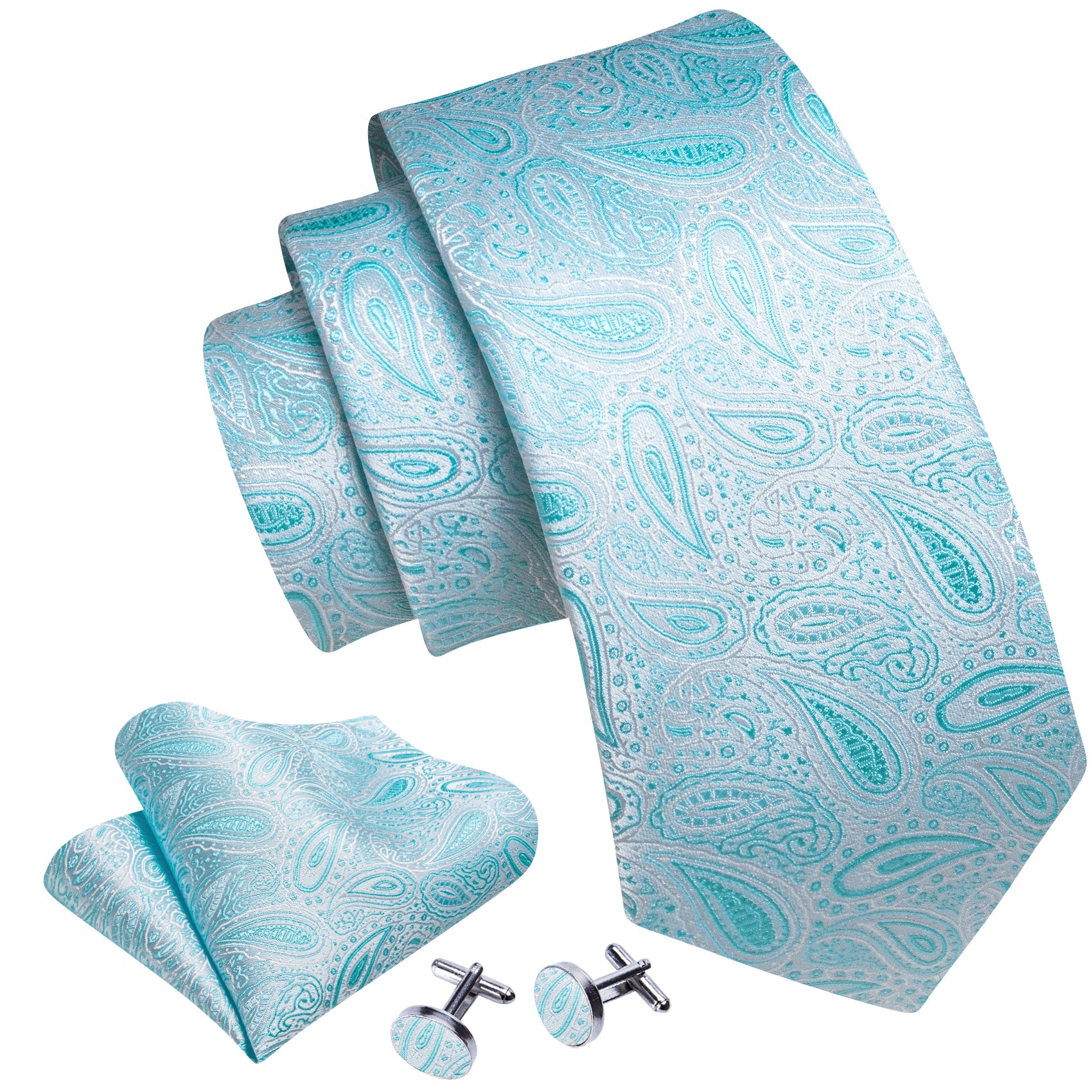 smokey blue tie sam pattern necktie hanky cufflinks for men's Wedding 