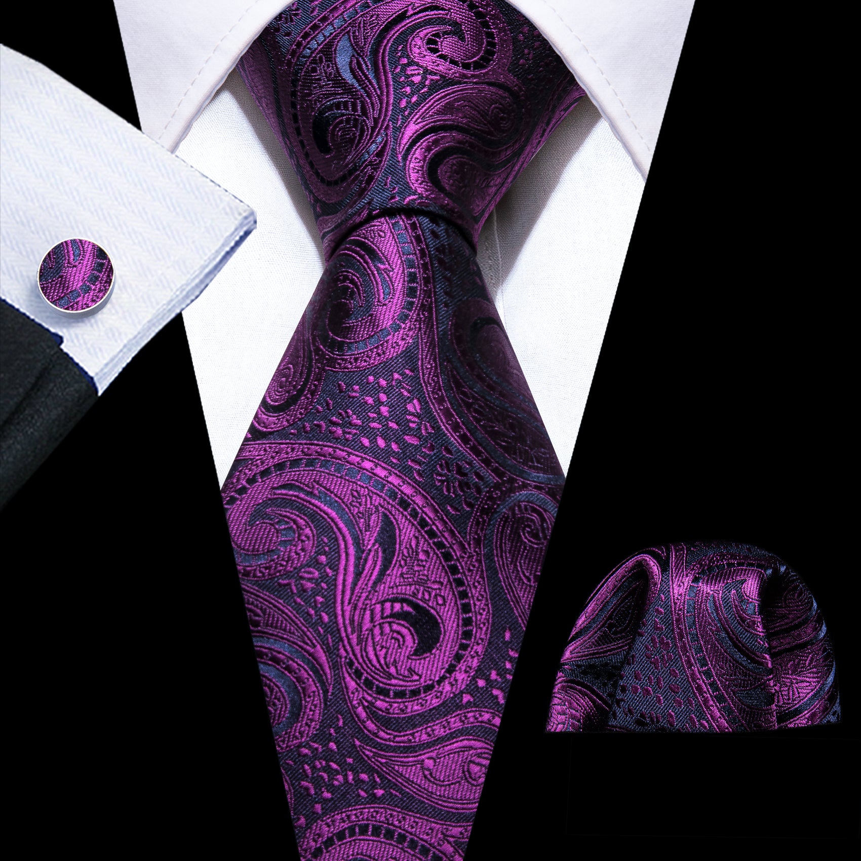 tie black background dark purple paisley 
