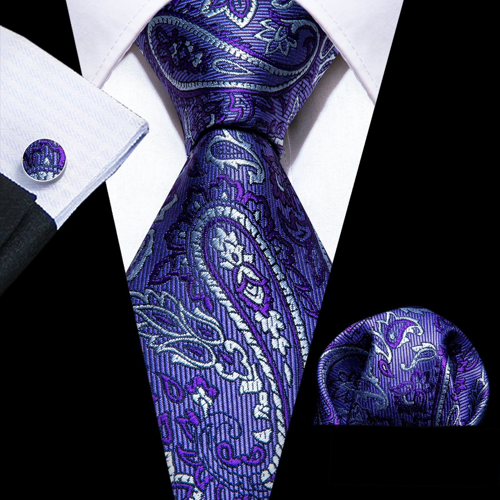 blue tie white shirt purple jacquard mens necktie 