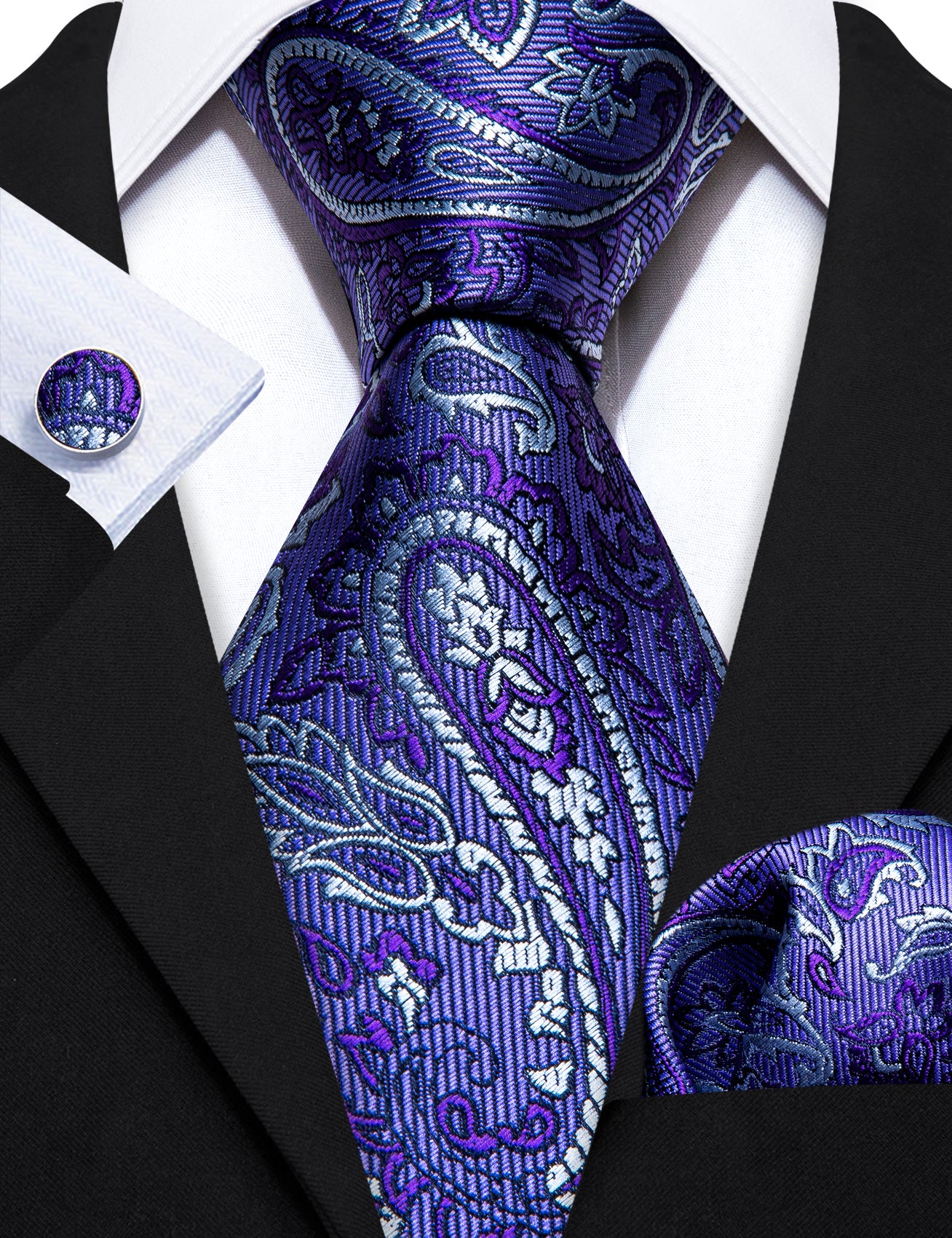 mens black tie with purple pattern 