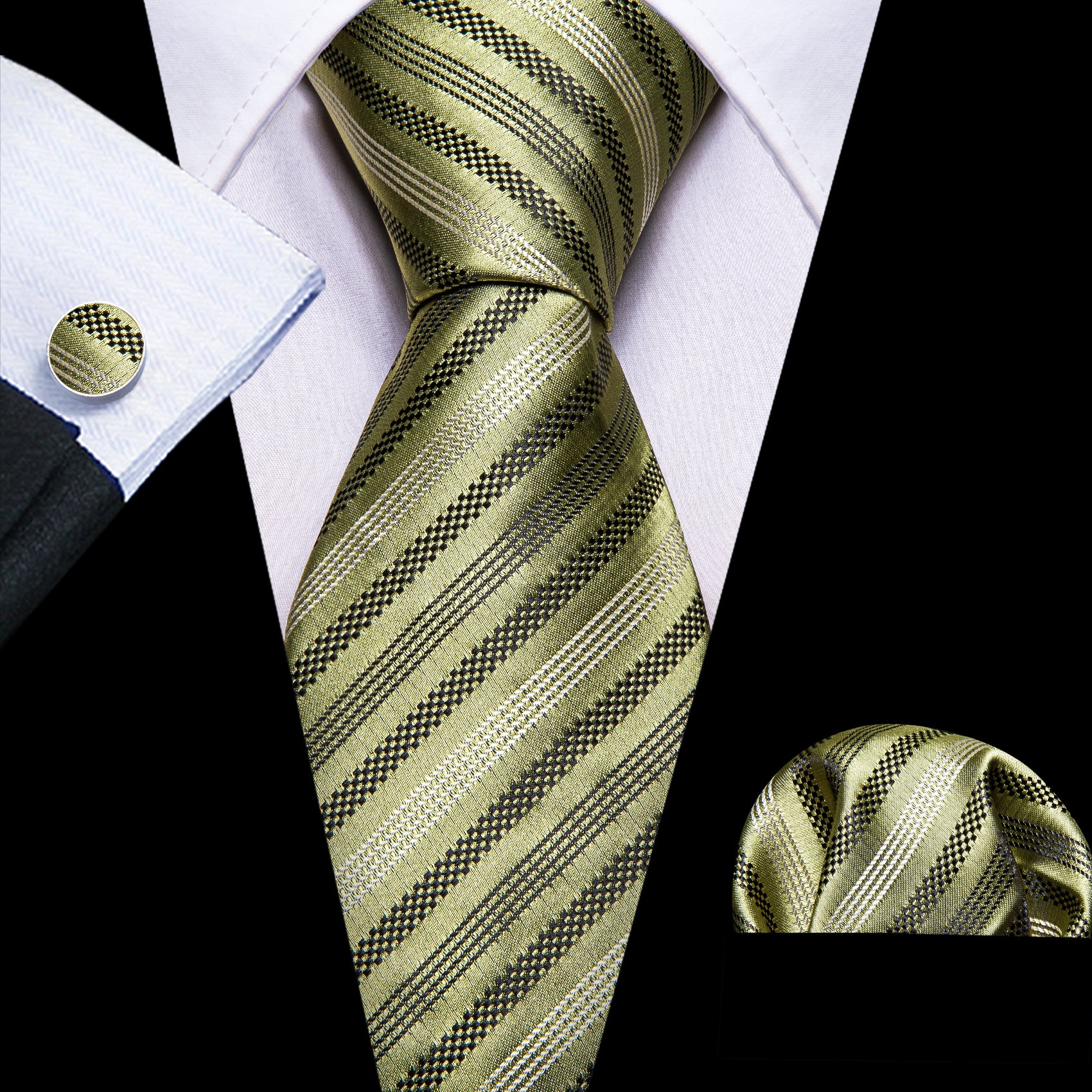 Olive Tie Black Striped Silk Tie